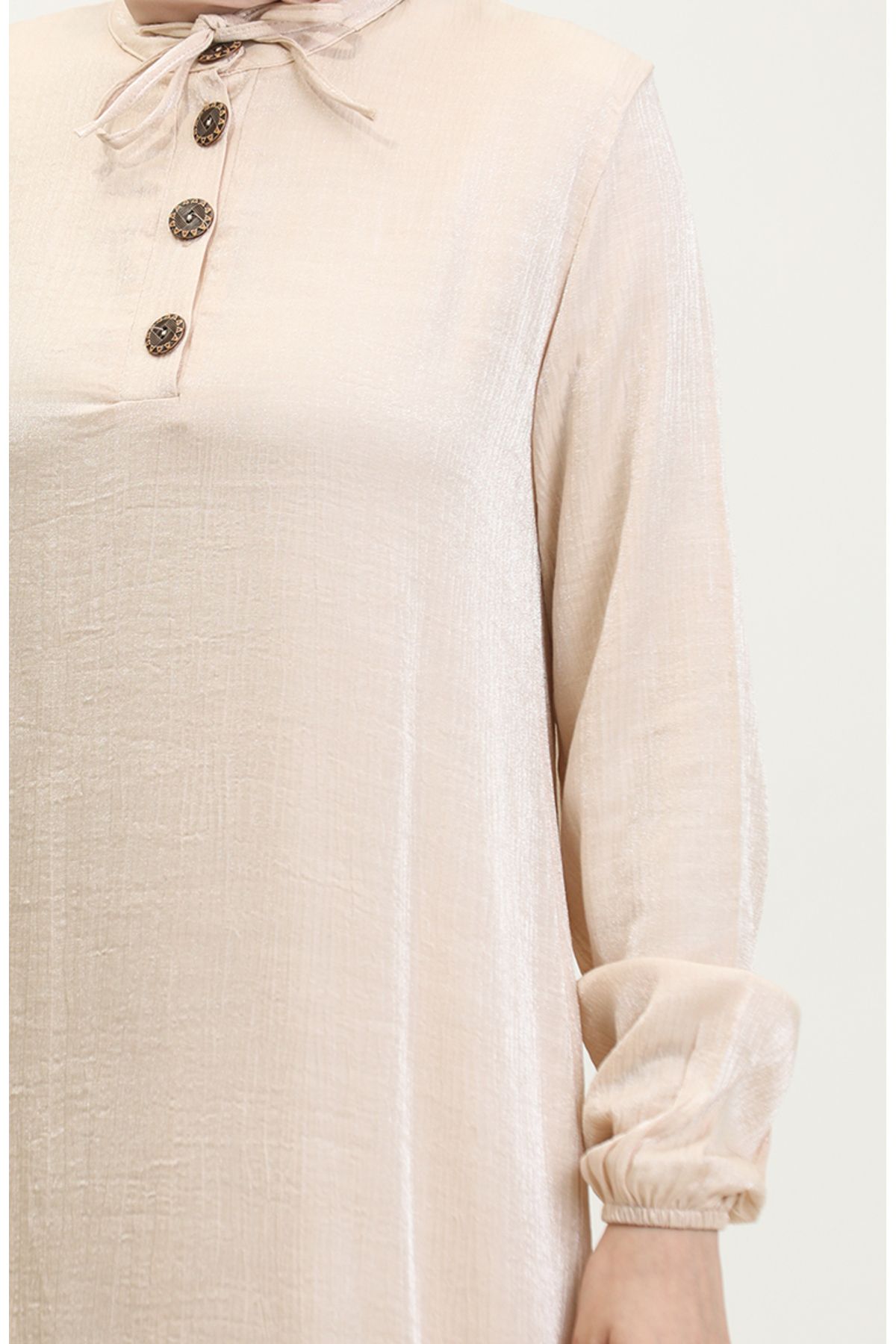 sefamerve-Cream Tunic and Trousers Double Set - Button Detailed 11302-05 4