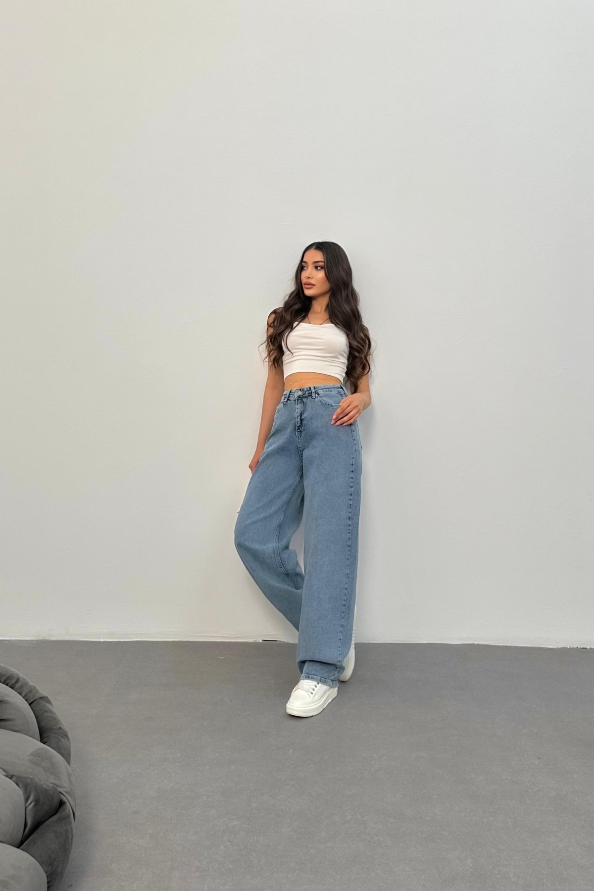 BİKELİFE-Hellblaue, locker sitzende, bequeme Baggy-Jeanshose mit weitem Bein für Damen 7