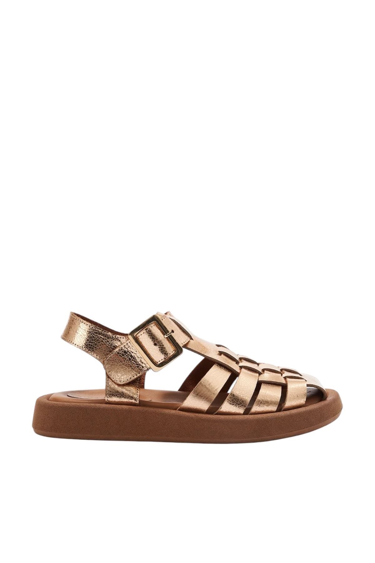 Saracshoes Gerçek Deri Bronz Kadın Sandalet Cage