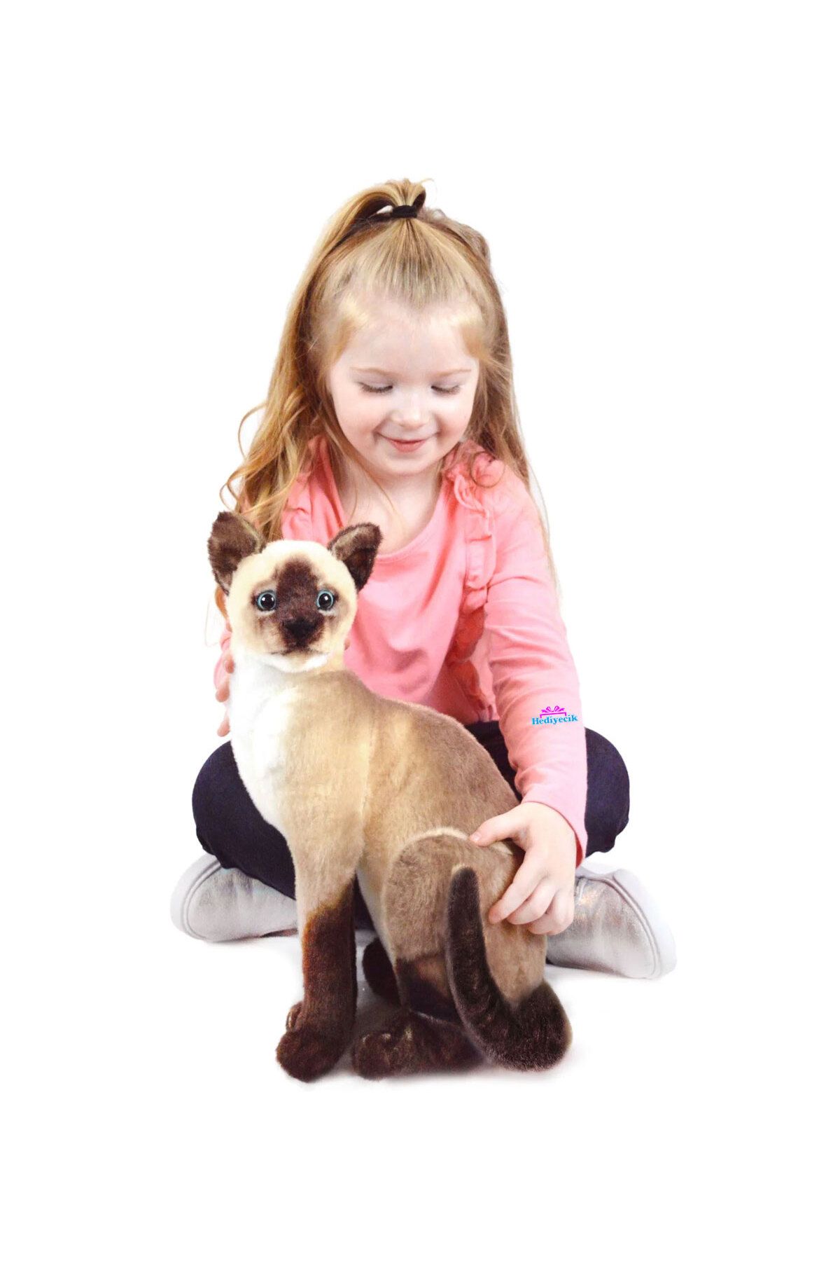 hediyecik Oyuncak Gerçek Görünümlü Ayakta Peluş Siyam Kedisi 45 Cm
