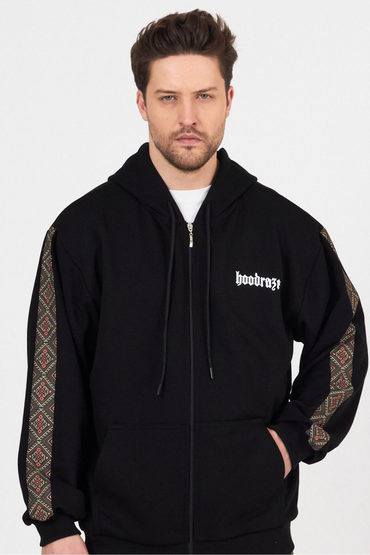 Hoodraze Erkek Etnik Garnili Kapüşonlu Sweatshirt