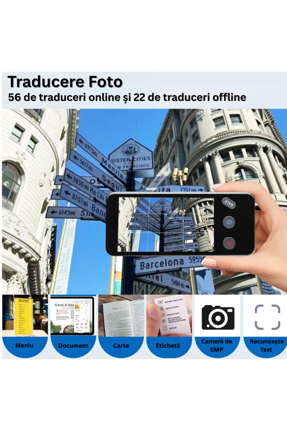 Velixo-Smart Translator, 3.4" Screen, 5MP, WiFi, BT, AI ChatGPT, 143 Lang Voice, 19 Offline, Photo/Text 5