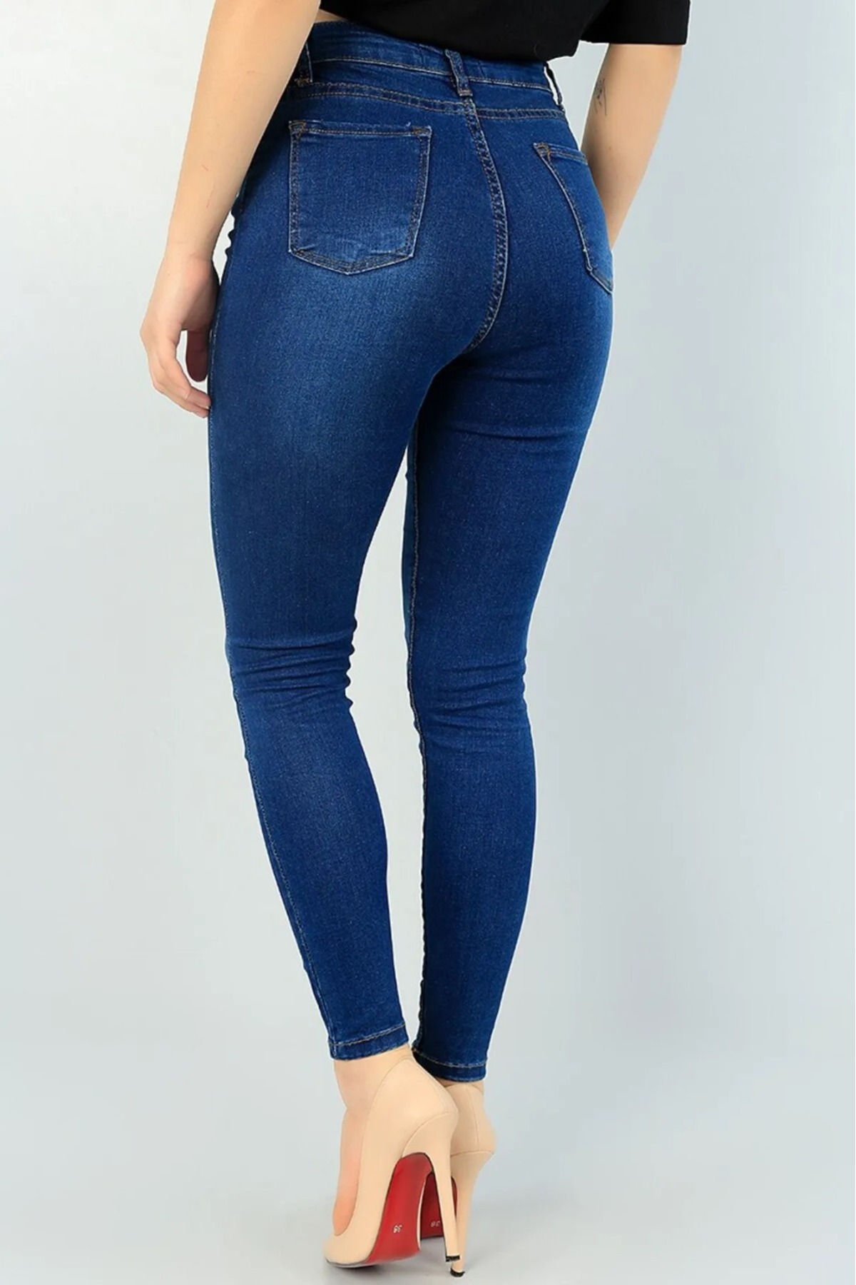 LİMABEL  Kadın Mavi Yüksel Bel Bilek Boy Dar Paça Skinny Likralı Kot Pantalon - Görsel 2