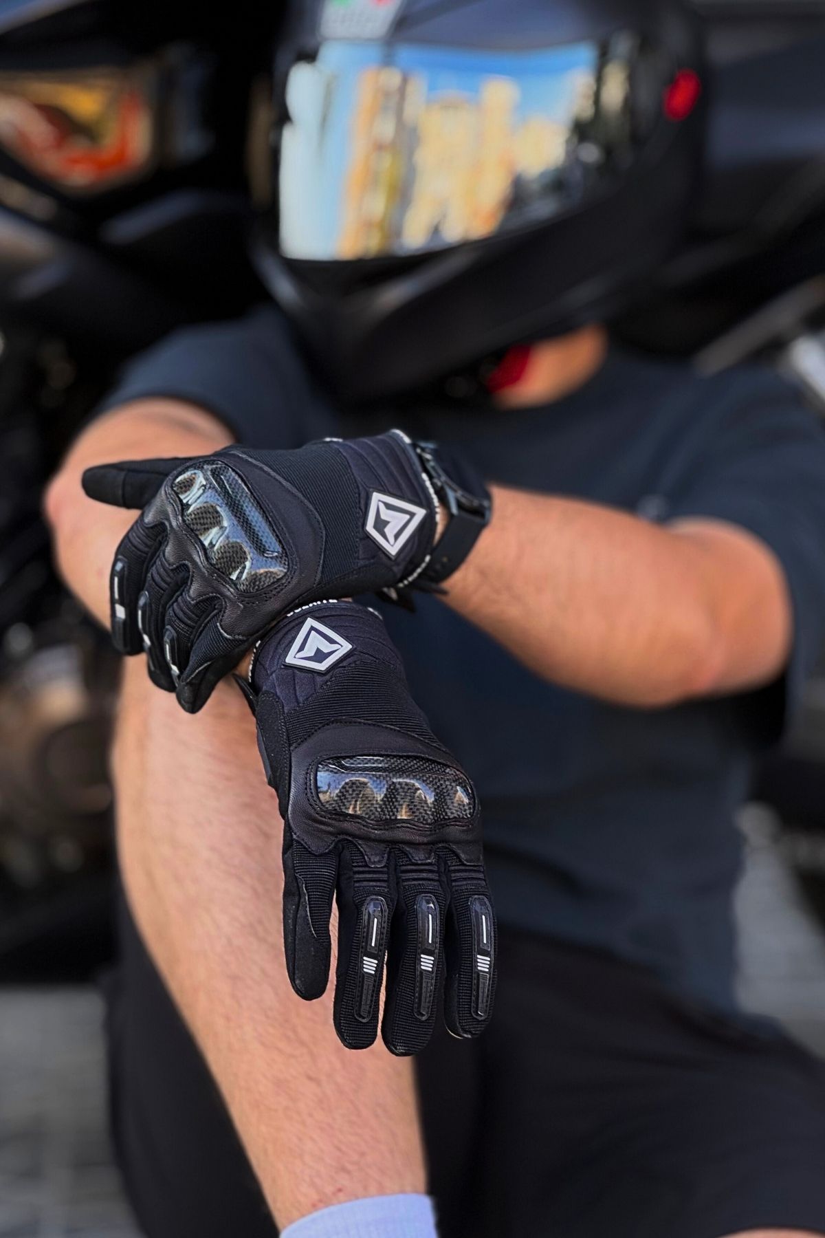 Motobros Motosiklet Eldiveni Dokunmatik Bisiklet Eldiveni Avuç Içi Korumalı Motorcu Eldiveni Karbon Koruma