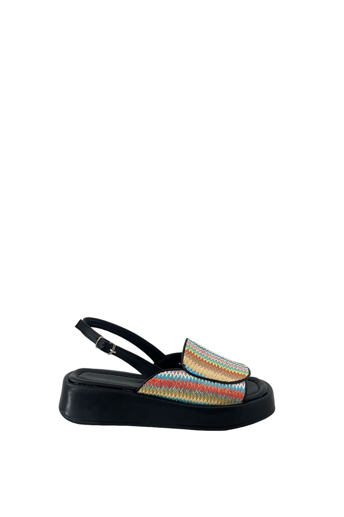 Saracshoes Kadın Hasır Örgülü Sandalet Siyah Braid