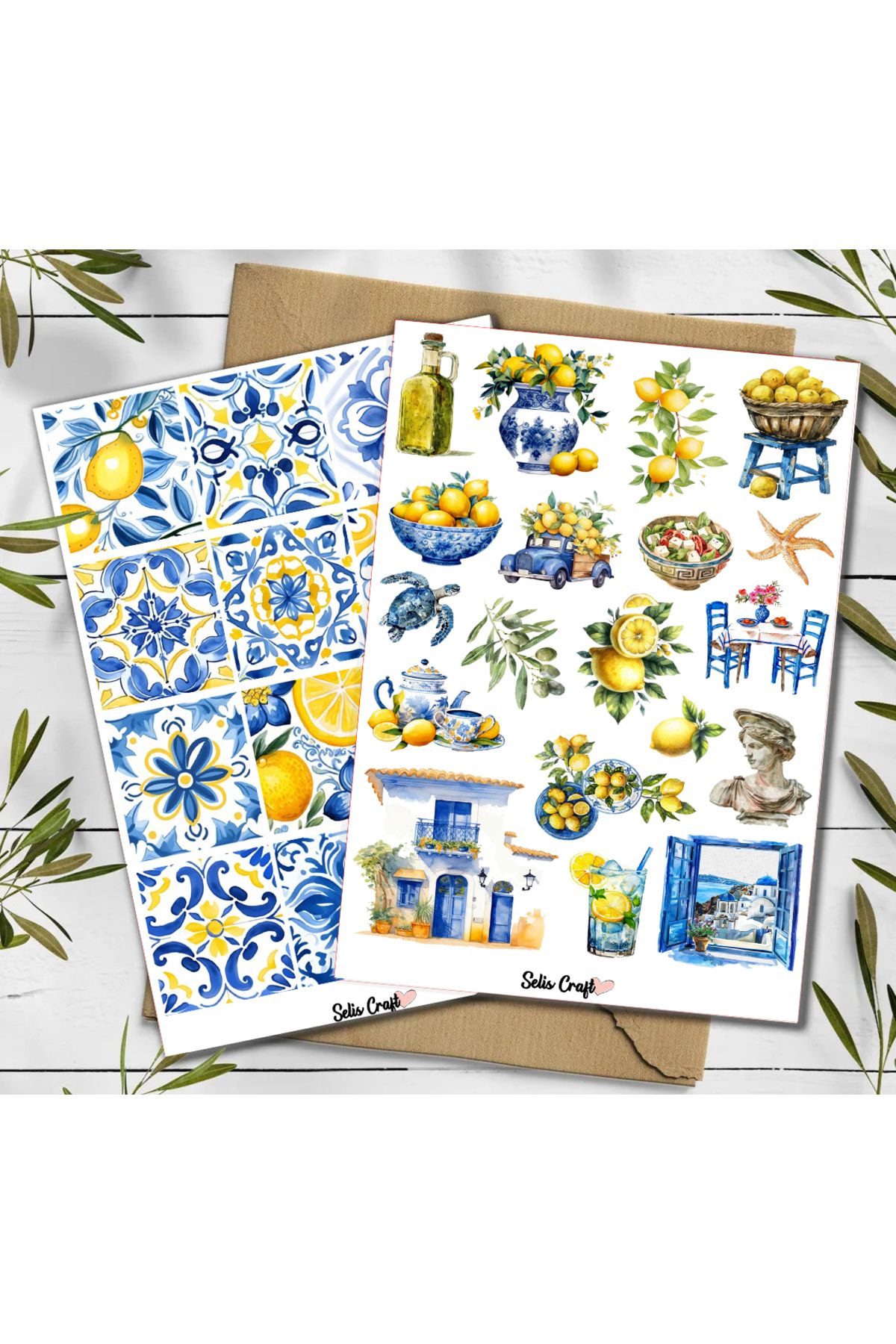 SelisCraft 2li Mediterranean Akdeniz Esintisi 01 Parlak Sticker Seti Ajanda Planlayıcı Bullet Journal
