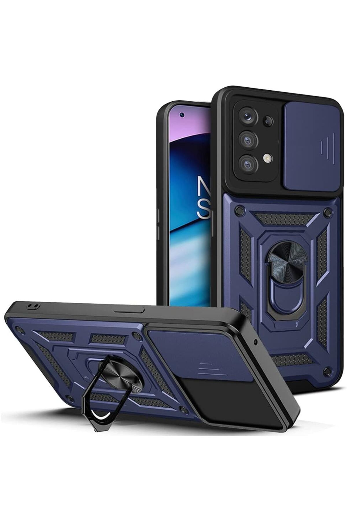 Rivor Oppo A74 Uyumlu Kılıf Kamera Sürgülü Standlı Yüzüklü Darbe Emici Zırh Koruyucu Tank Kapak