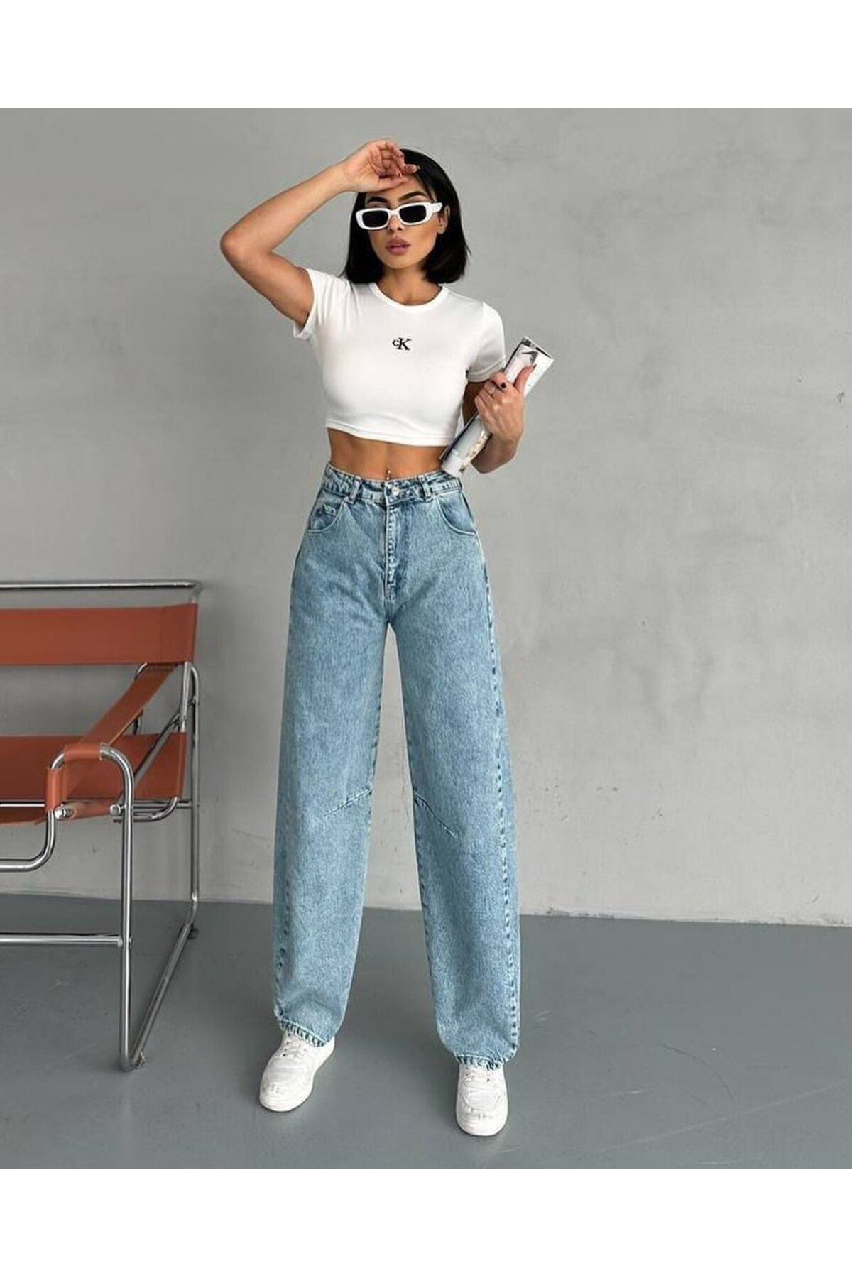 Rift Jeans Baggy Yıkamalı Toka Detaylı Bol Kesim Geniş Paça Rahat Jean Kot Salaş Kadın Pantolon