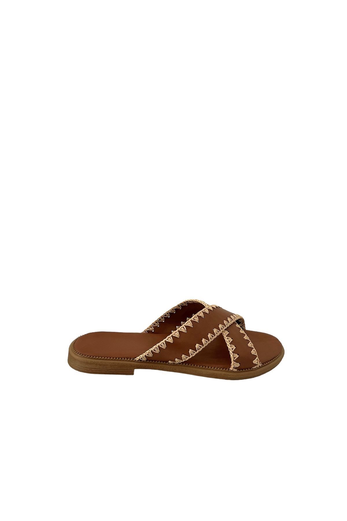 Saracshoes Kadın Çapraz Bantlı Taba Terlik Crossy