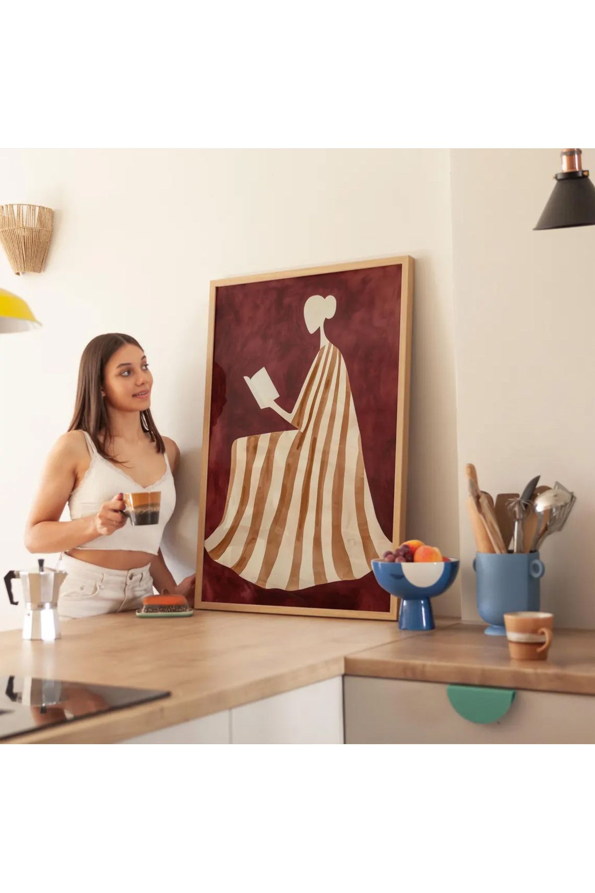 Dekorsiahome Tek Parça Ahşap Çerçeveli Oturma Odası Salon Mutfak Tablo TK0623