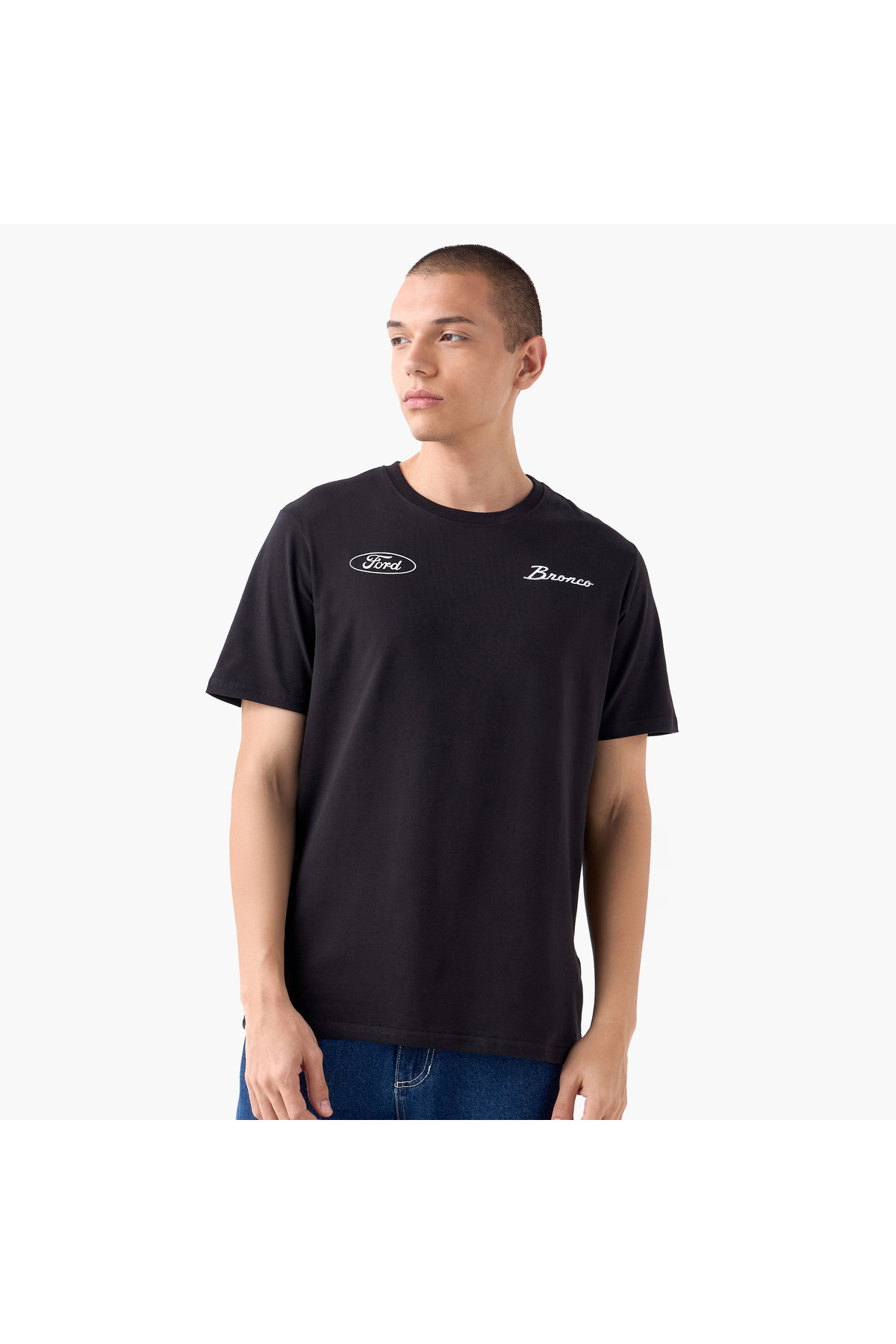 SP Characters-Typographic Print T-shirt with Crew Neck 3
