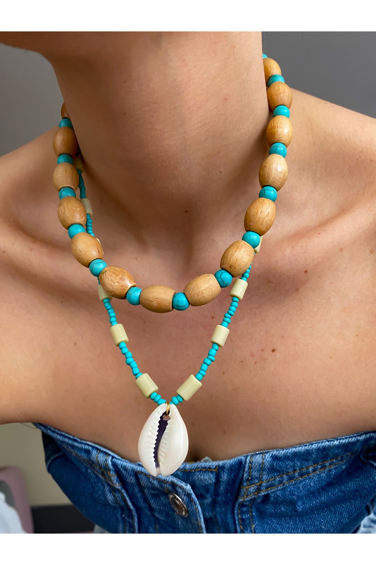 Lucky Designs Renkli Seramik Figür Detay Üçlü Set Kolye/ Kadın Çoklu Set Kolye/Yazlık Üçlü Kolye
