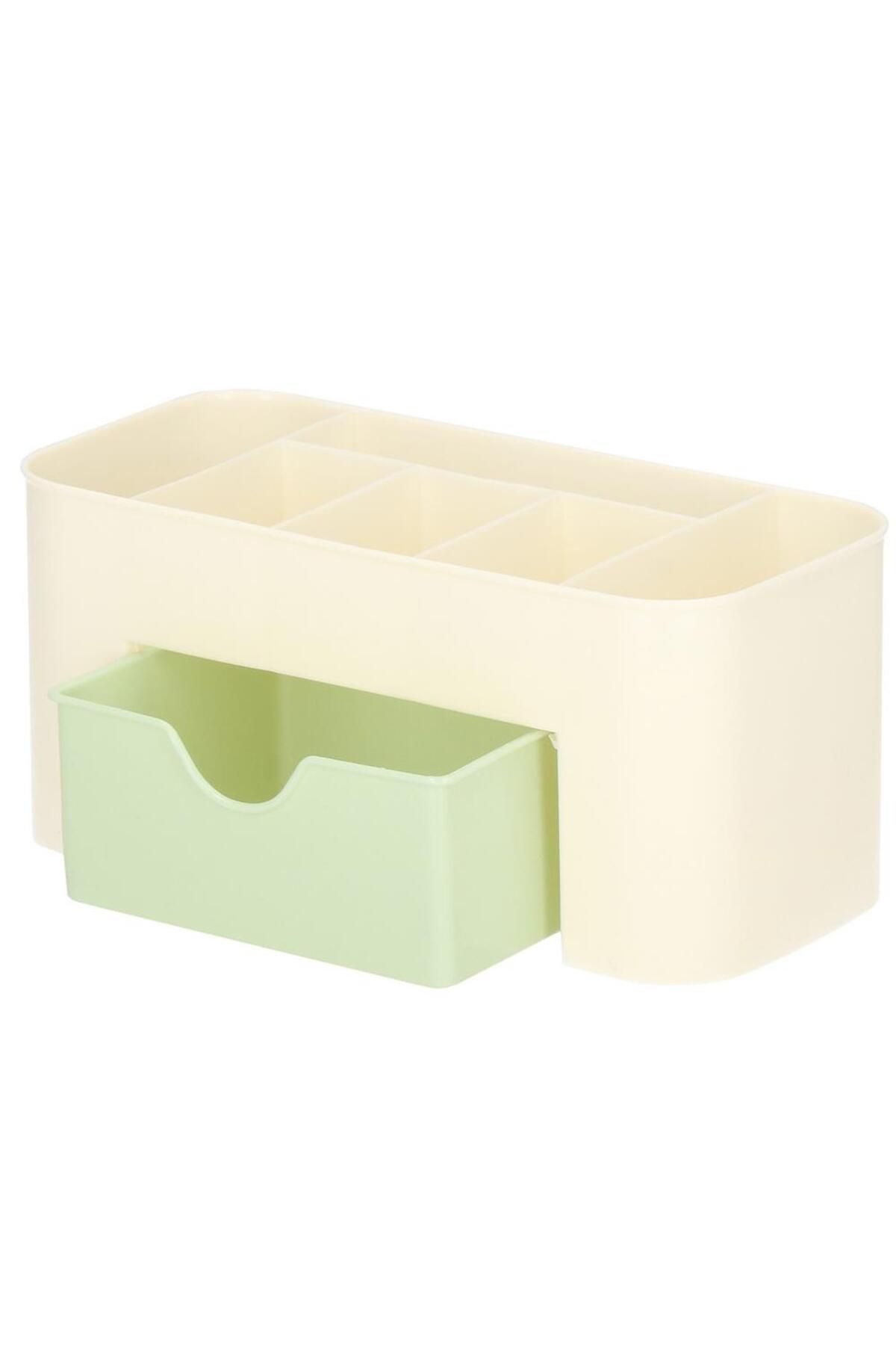 Springos Organizator Pentru Cosmetice, Bijuterii Si Ceasuri, 6 Compartimente Si 1 Sertar, Crem/verde - One Size