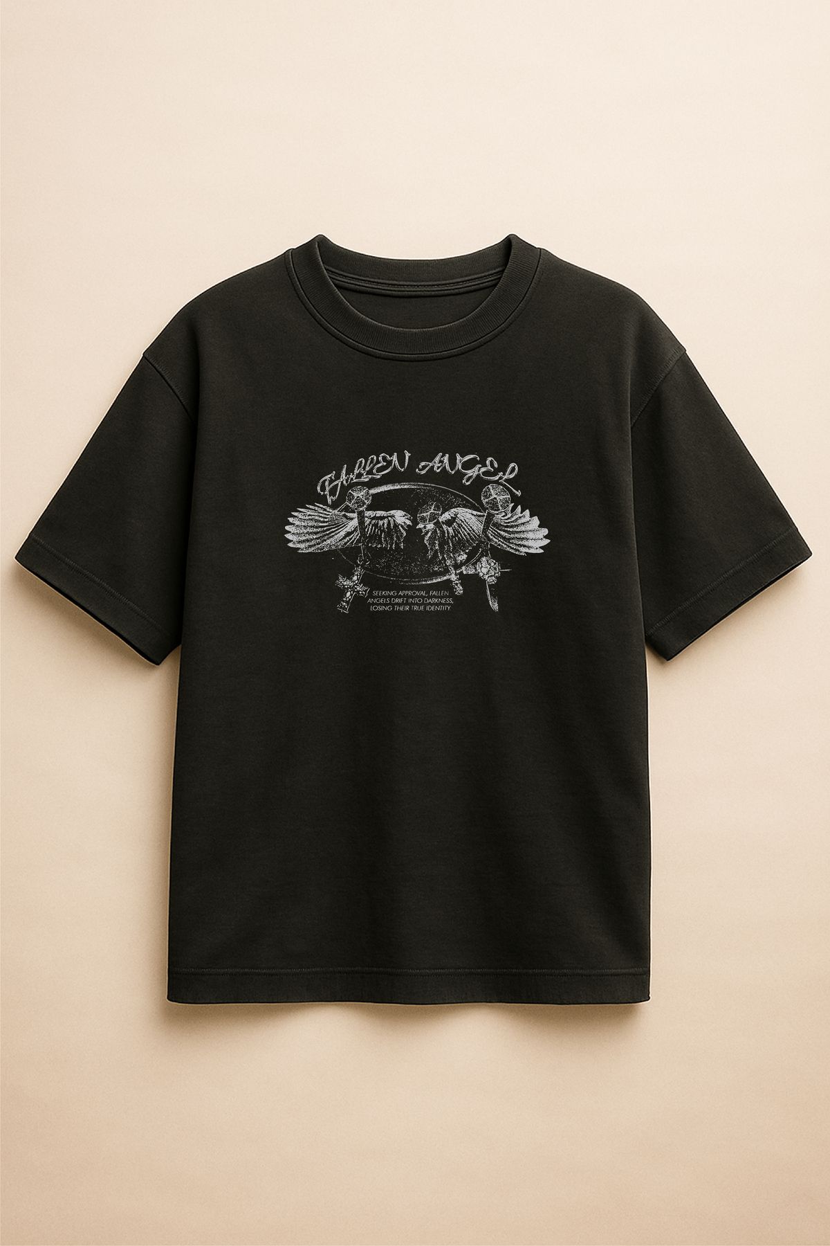 Altair Tr Siyah Renk Oversize Fallen Angels Gothic Baskılı Unisex Tişört T-Shirt
