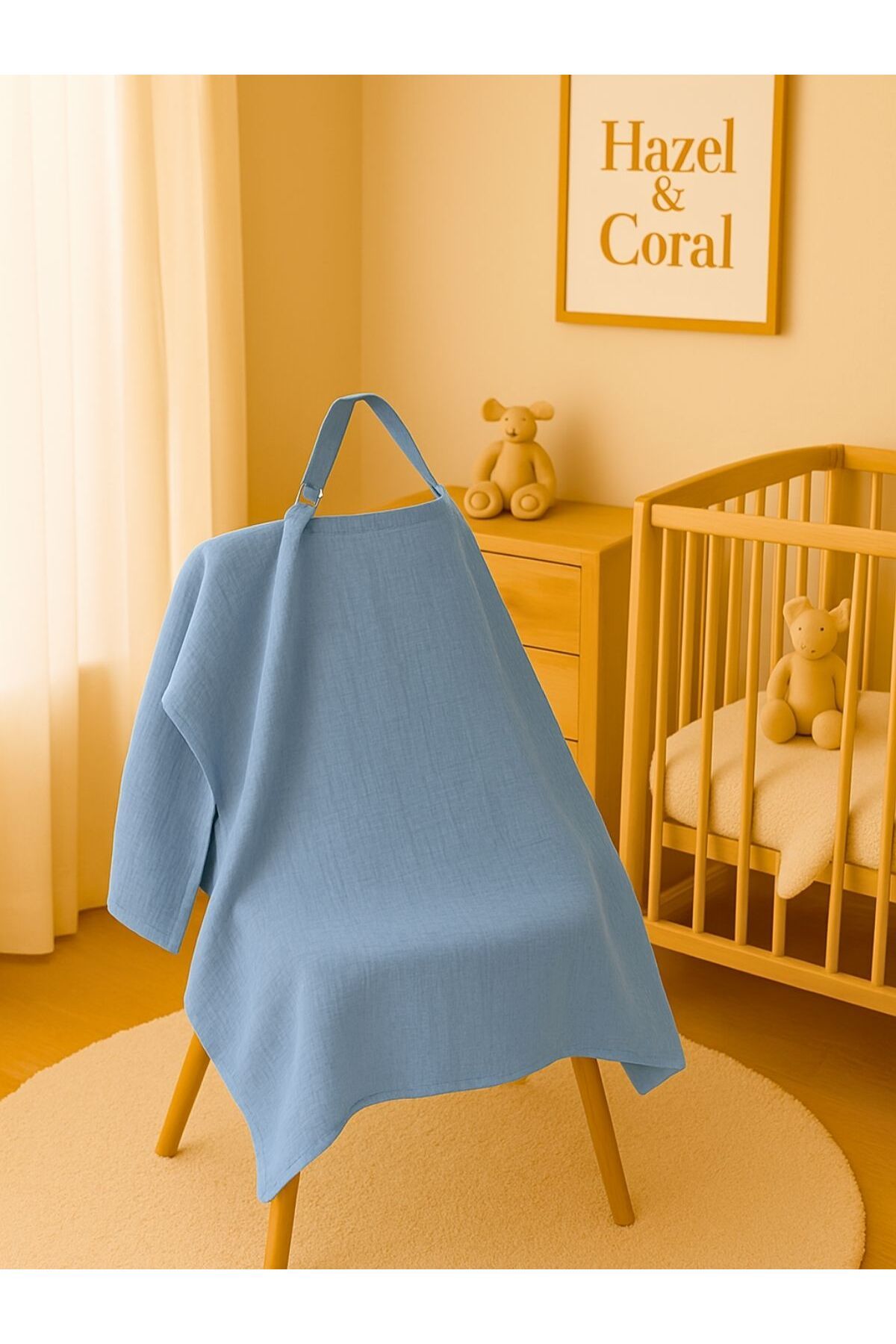 Hazel Coral Indigo Mavisi Müslin Emzirme Önlüğü