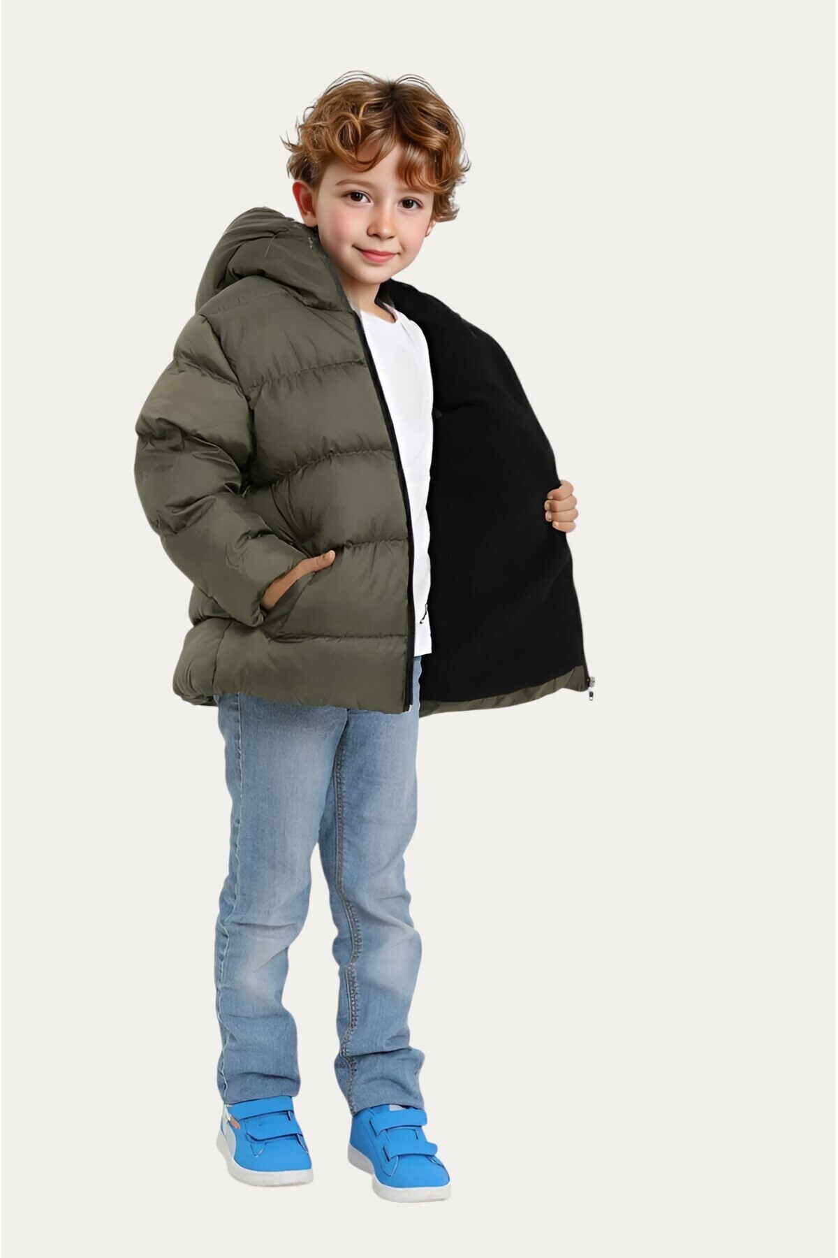 معطف شتوي منتفخ بجيب من الصوف الكاكي مقاوم للماء و...