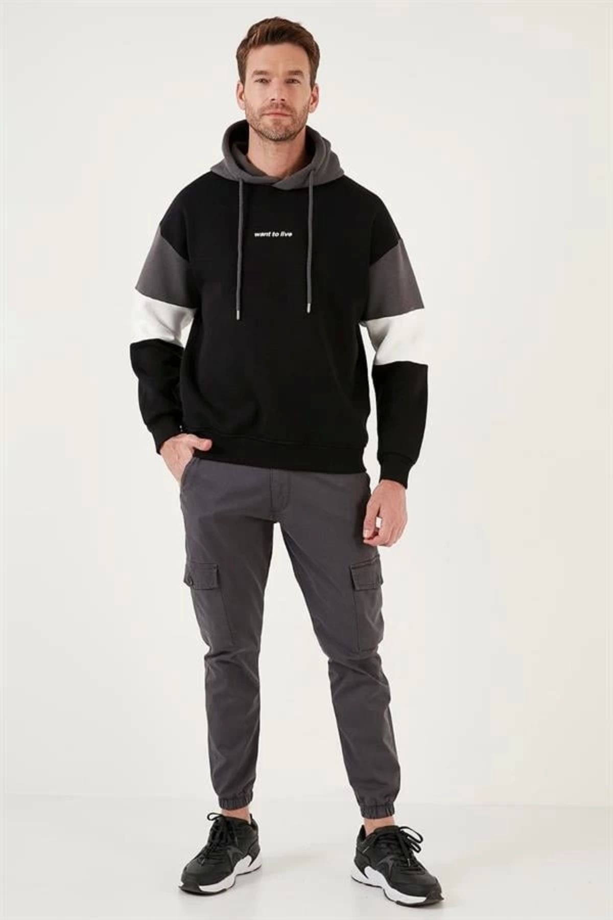Lale Moda Parçalı Kapşonlu Sweatshirt