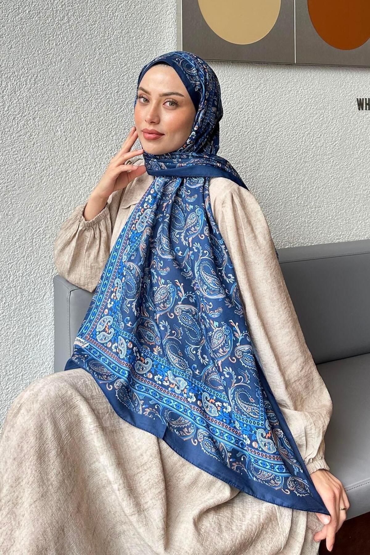 lamelif-نمط الرجعية شال ناعم أزرق منتصف الليل 3
