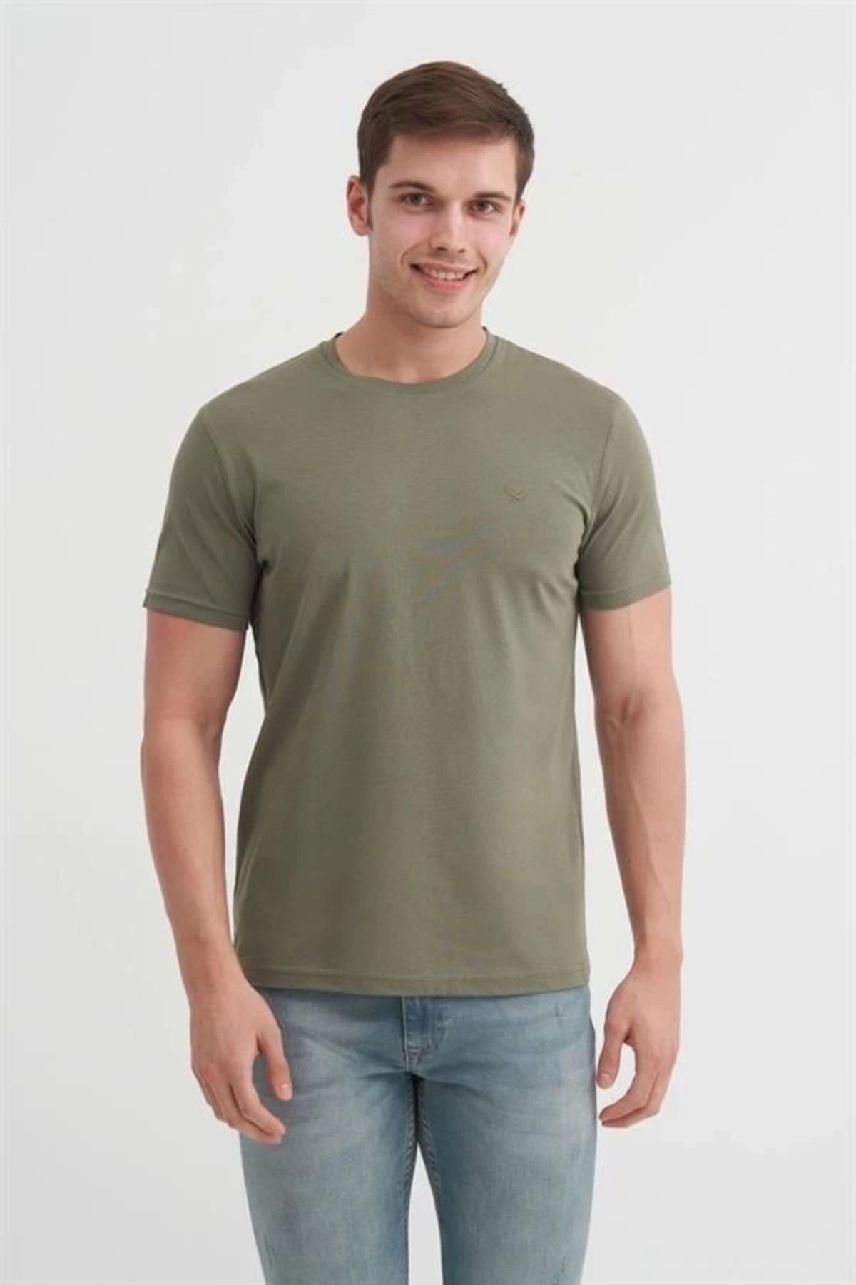 Lale Moda 4623 Bisiklet Yaka Basıc Erkek T-Shirt Haki