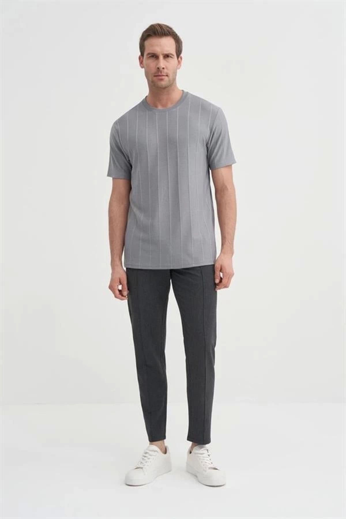Lale Moda 4203 Viskon Kumaş Bisiklet Yaka Regular Fit Erkek T-Shirt GRİ