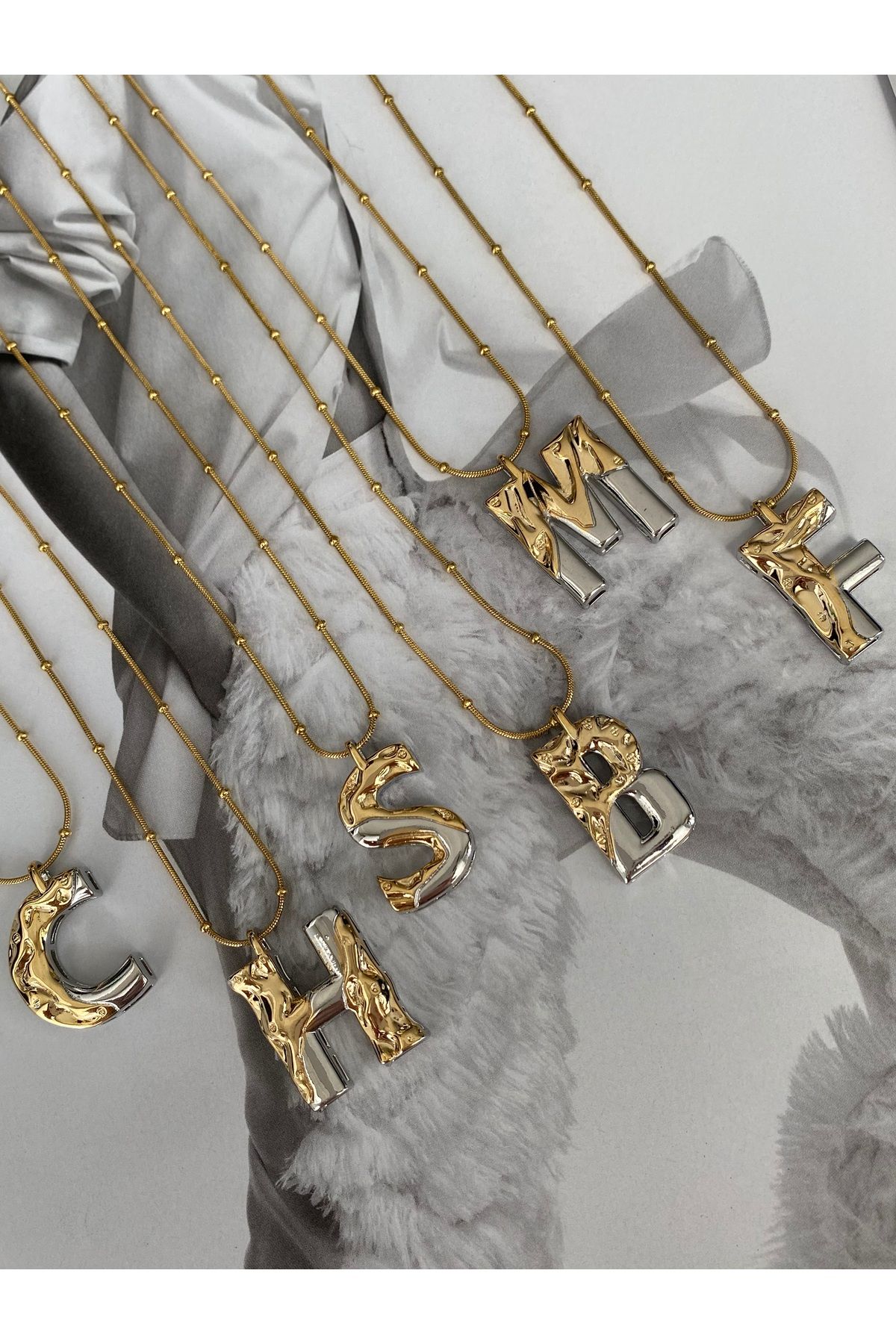 Pinery Jewels Çift Renk Harf Kararmaz Paslanmaz Çelik Kadın Kolye