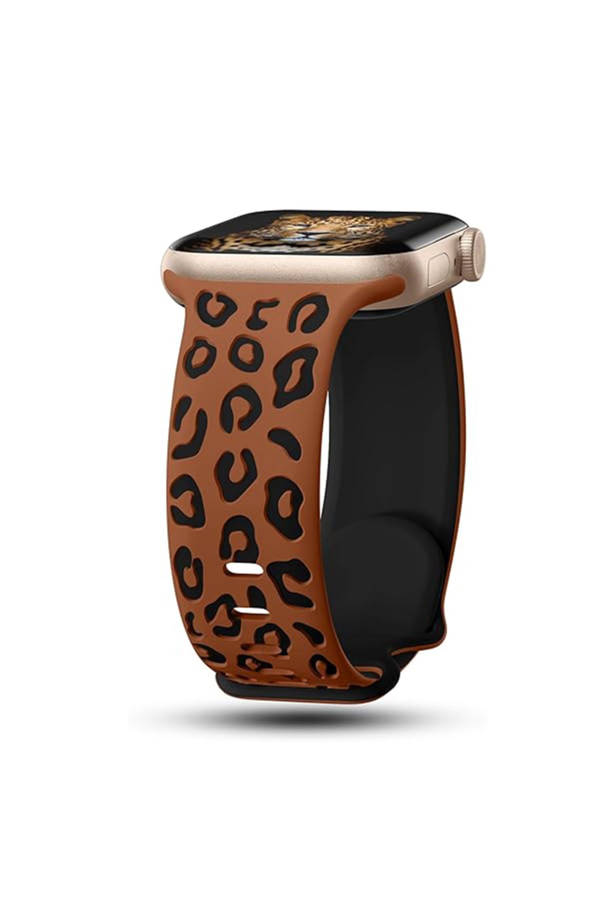 Strap U Apple Watch 2/3/4/5/6/7/8/9/se 38/40/41 mm Seri 10 42mm Uyumlu Leopar Silikon Kordon Strap Kayış