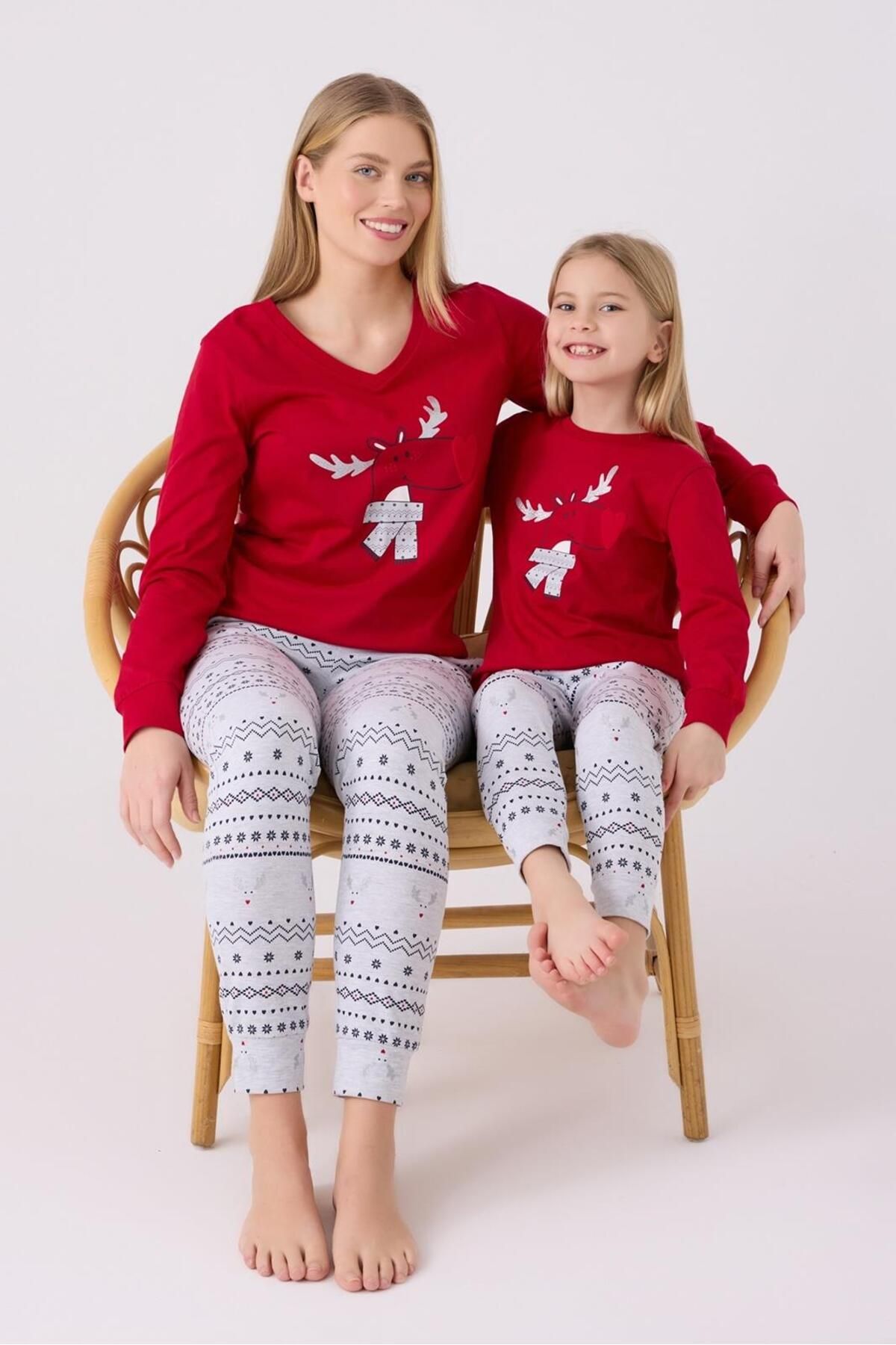 Arnetta Yılbaşı Kırmızı Anne Kız Pijama Takım, (her yaş grubu farklı fiyatlarda)