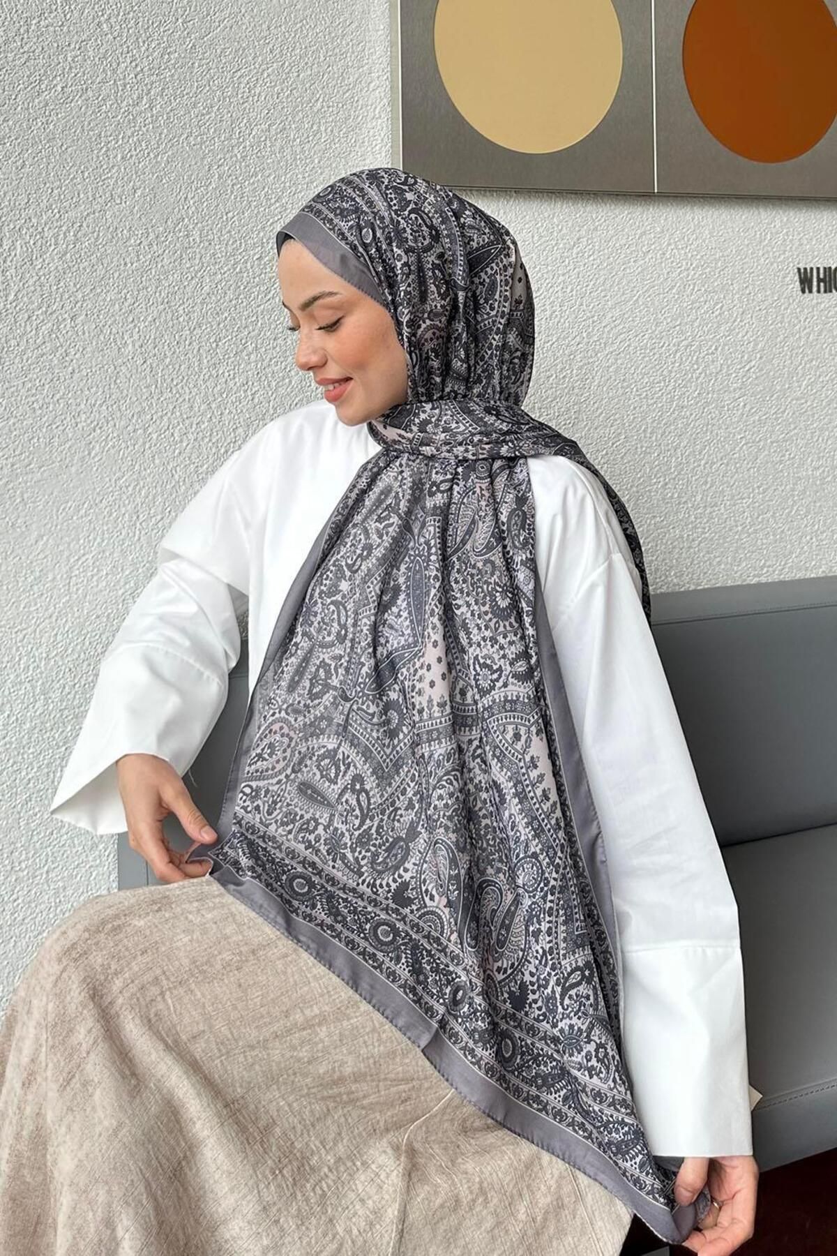 lamelif-Retro Pattern Soft Shawl Smoked 4