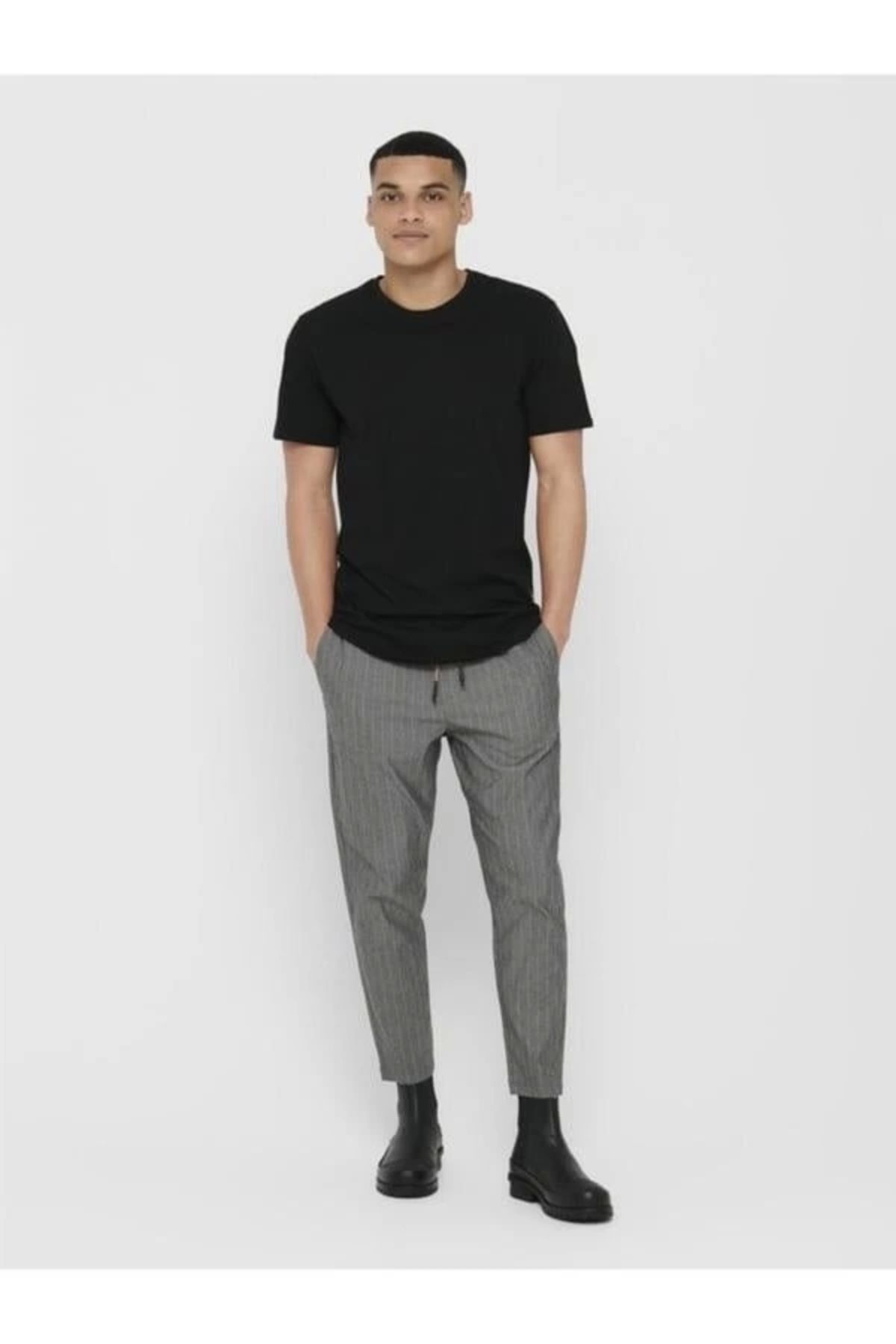 Lale Moda Oval Kesim Erkek T-shirt Bej