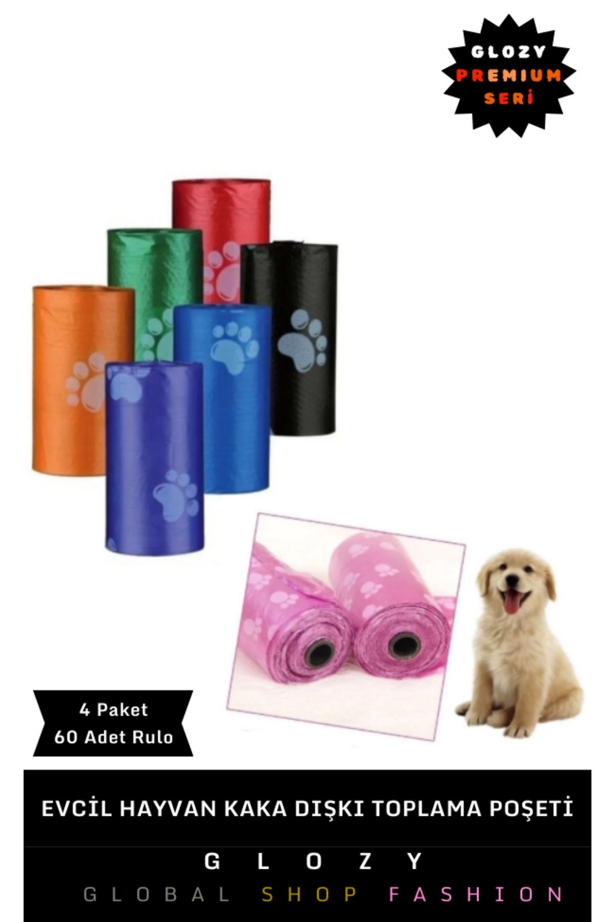GLOZY Özel Seri Pati Desenli Koku Önleyici Çevre Dostu Evcil Hayvan Taşınabilir Köpek Dışkı Kaka Torbası