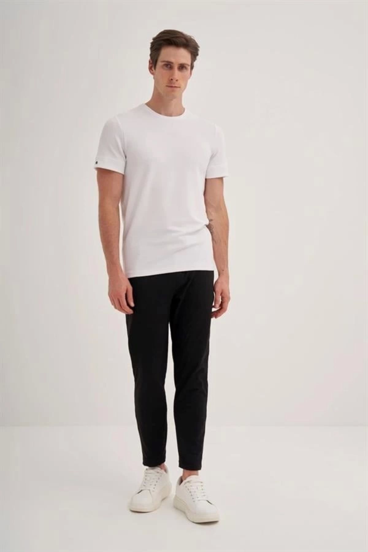 Lale Moda 4202 Likralı Basıc Bisiklet Yaka Erkek T-Shirt Beyaz