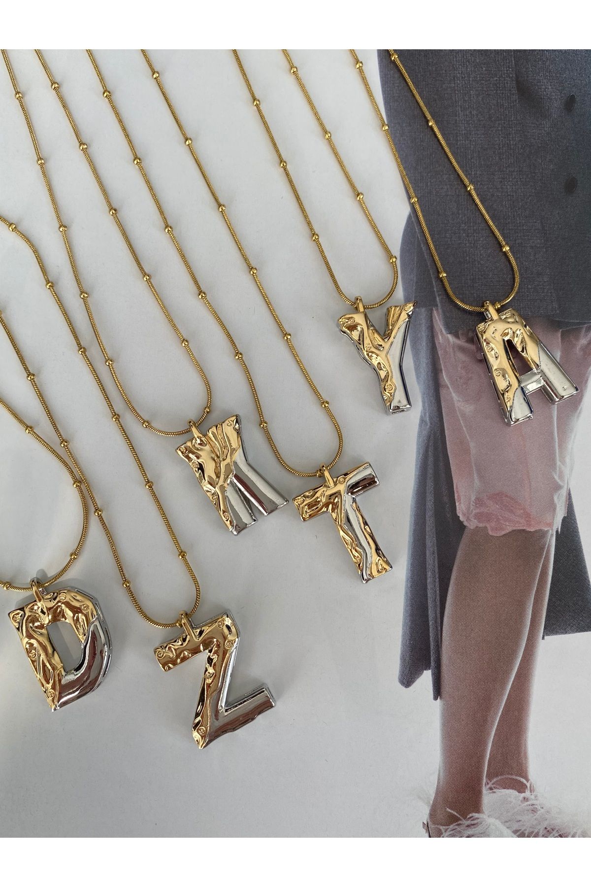 Pinery Jewels Çift Renk Harf Kararmaz Paslanmaz Çelik Kadın Kolye