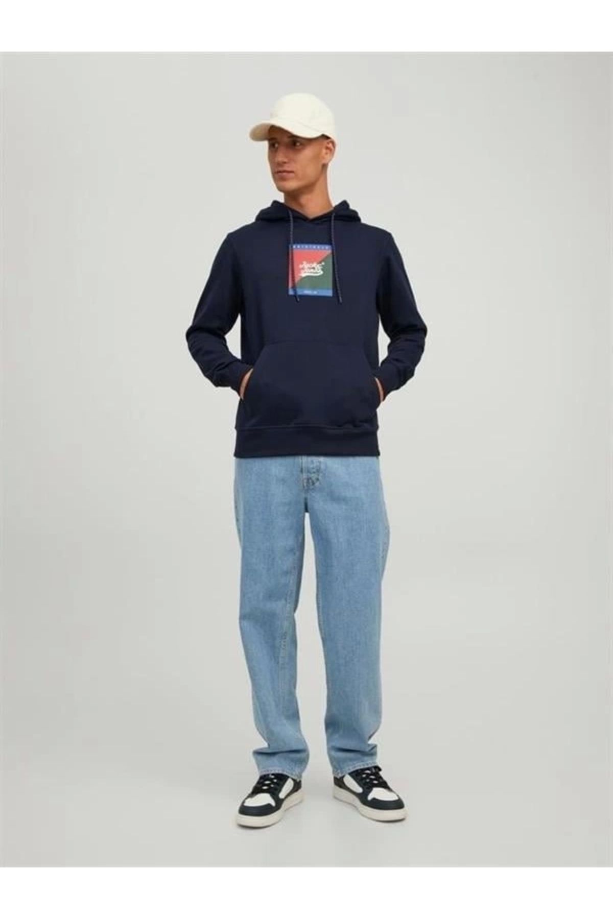 Lale Moda Logo Baskılı Kapüşonlu Erkek Sweatshirt