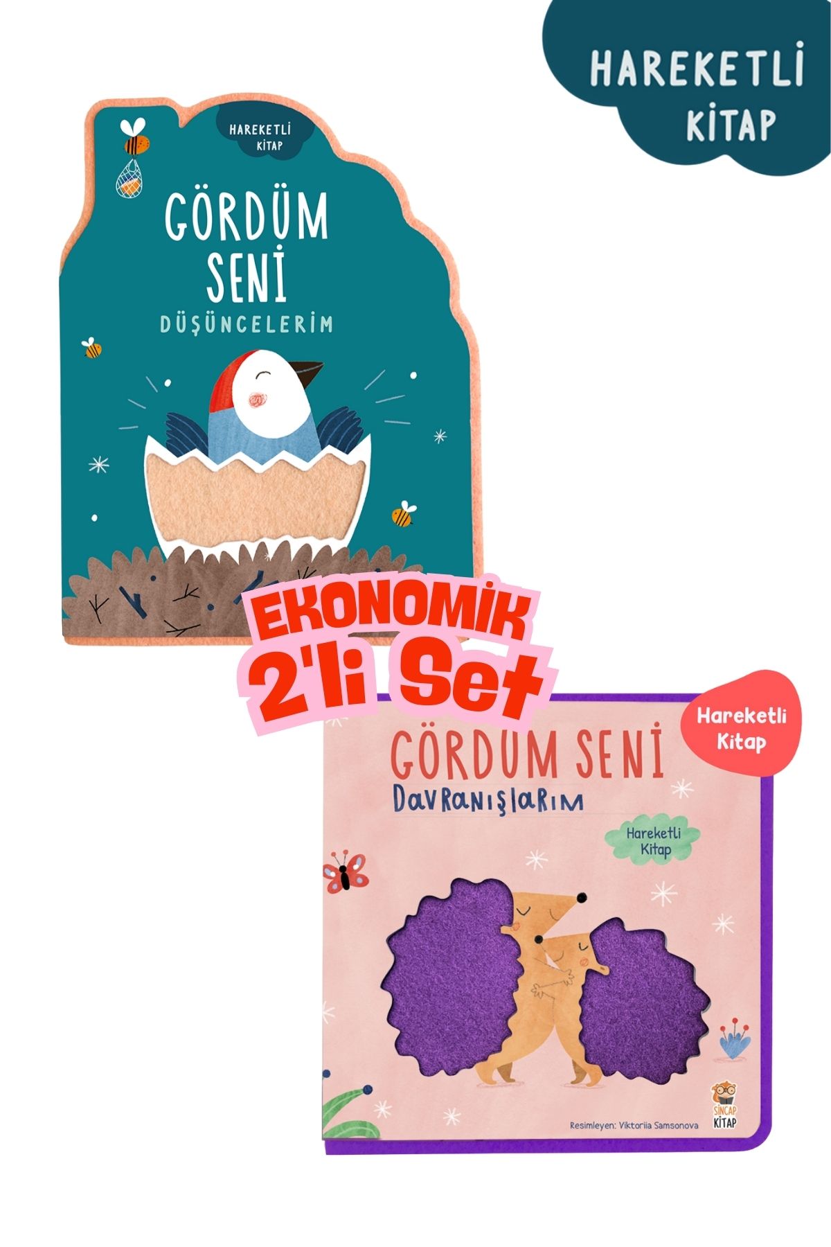 Sincap Kitap Gördüm Seni Düşüncelerim-Davranışlarım (2'li Set) Keçeli Hareketli Sayfalı Eğitici Öykü-Masal Kitabı
