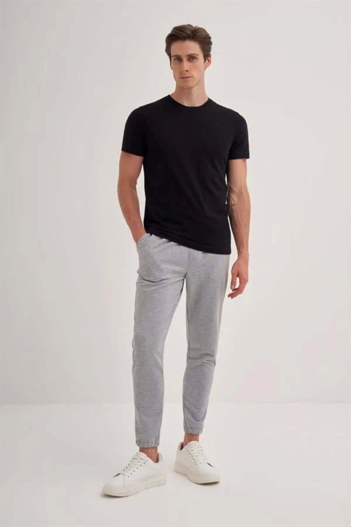 Lale Moda 4602 Flamlı Basic Bisiklet Yaka Erkek T-Shirt Siyah