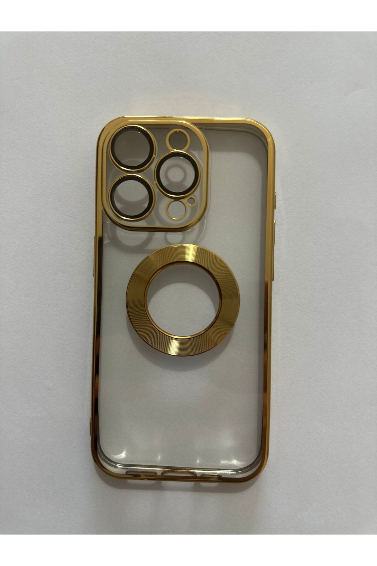 İZMİR ÖZER TEKNOLOJİ IPHONE 15 Pro Şeffaf kenarları altın rengi kılıf