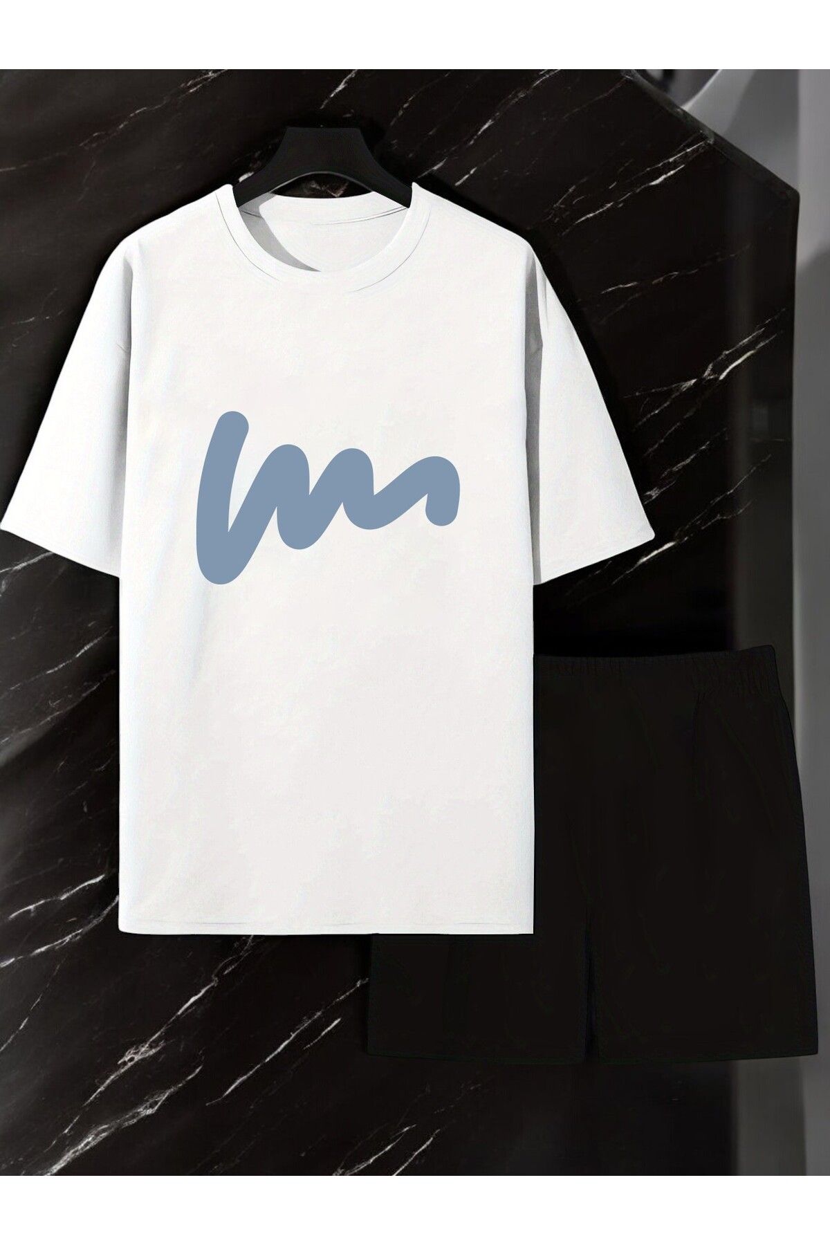 uyguntarz Unisex W Yazı Tasarım Basklı Tshirt Şort Takımı
