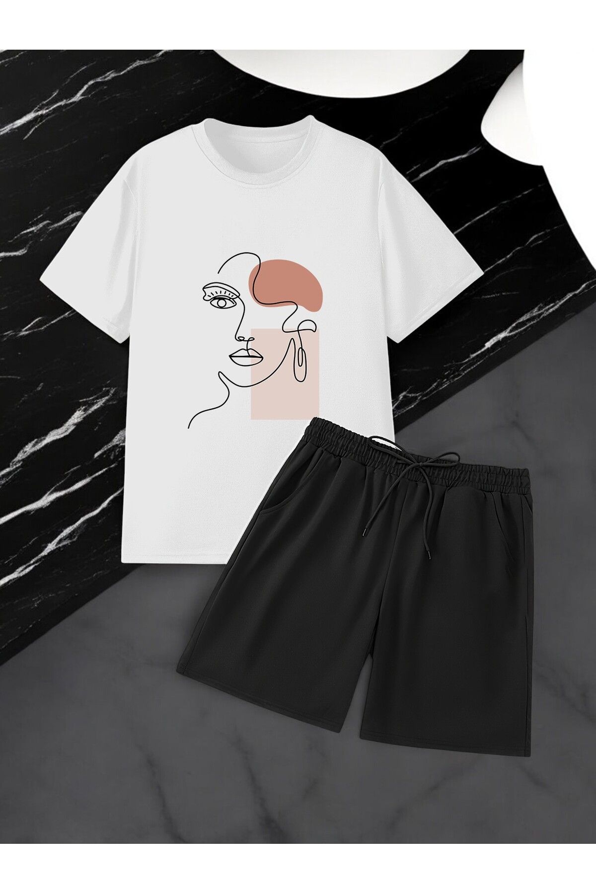 uyguntarz Unisex Silüet Tasarım Basklı Tshirt Şort Takımı