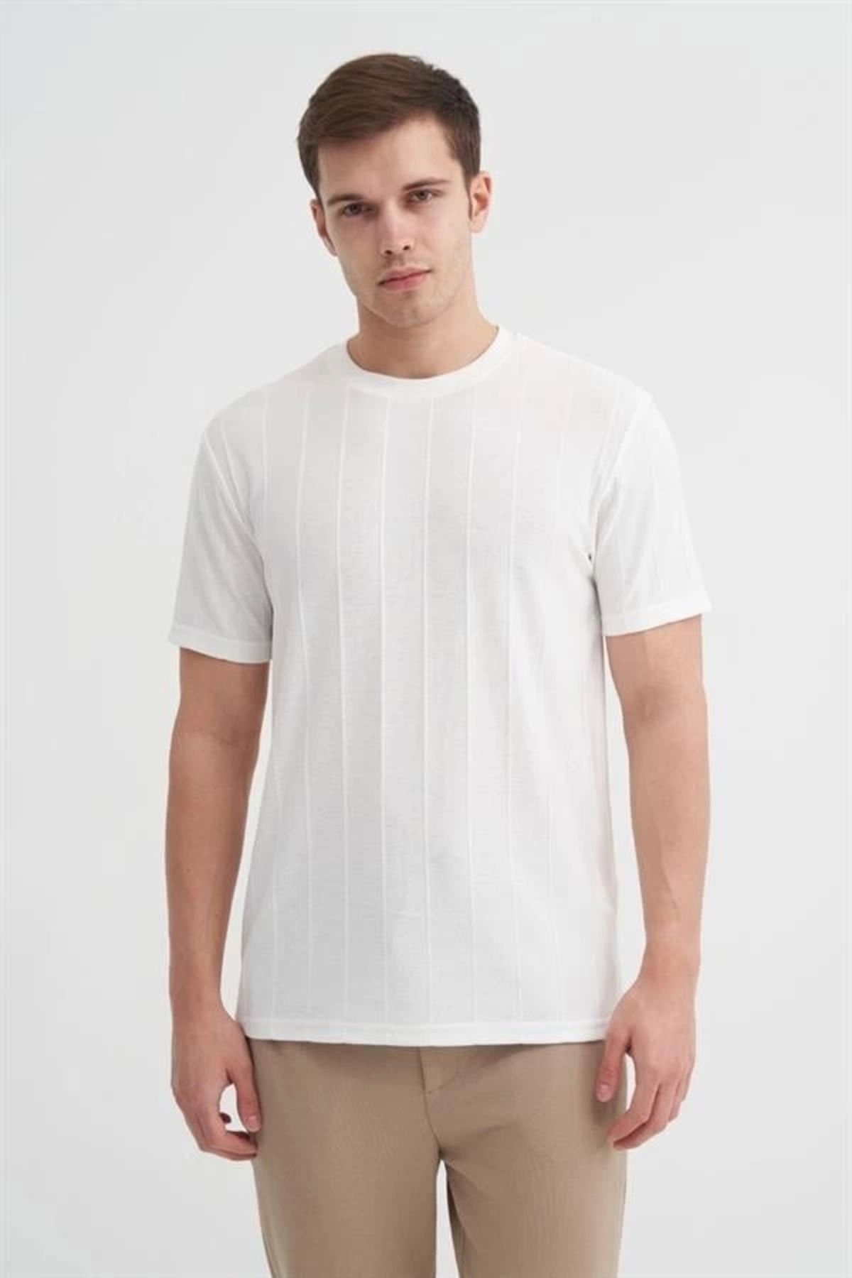 Lale Moda 4203 Viskon Kumaş Bisiklet Yaka Regular Fit Erkek T-Shirt BEYAZ
