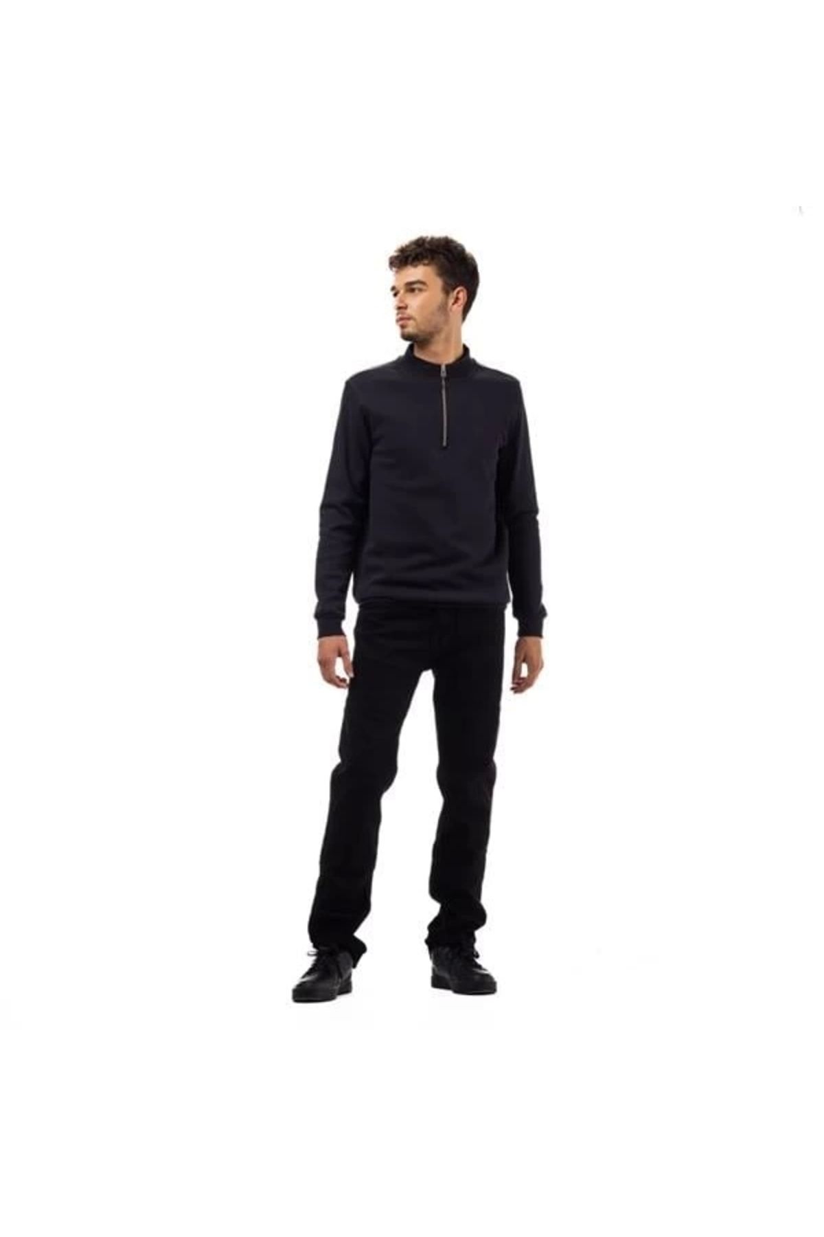 Lale Moda Yarım Fermuar Pike Kumaş Sweatshirt SIYAH