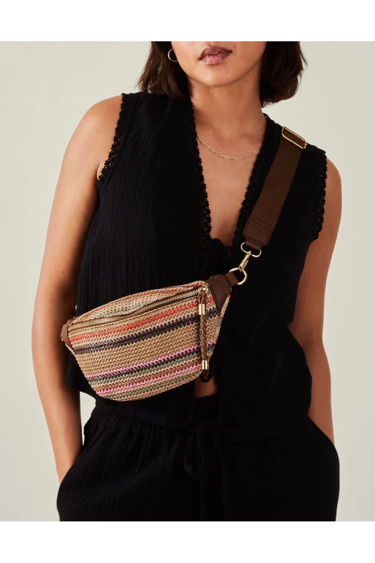 Accessorize Çizgili Raffia Bel Çantası