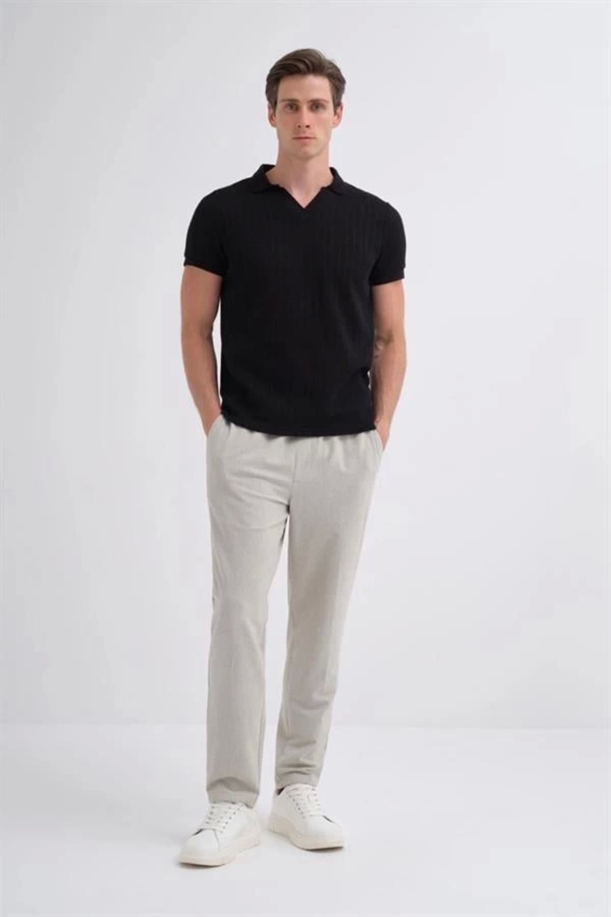 Lale Moda 4012 Örgü Polo Yaka Erkek TShirt Siyah