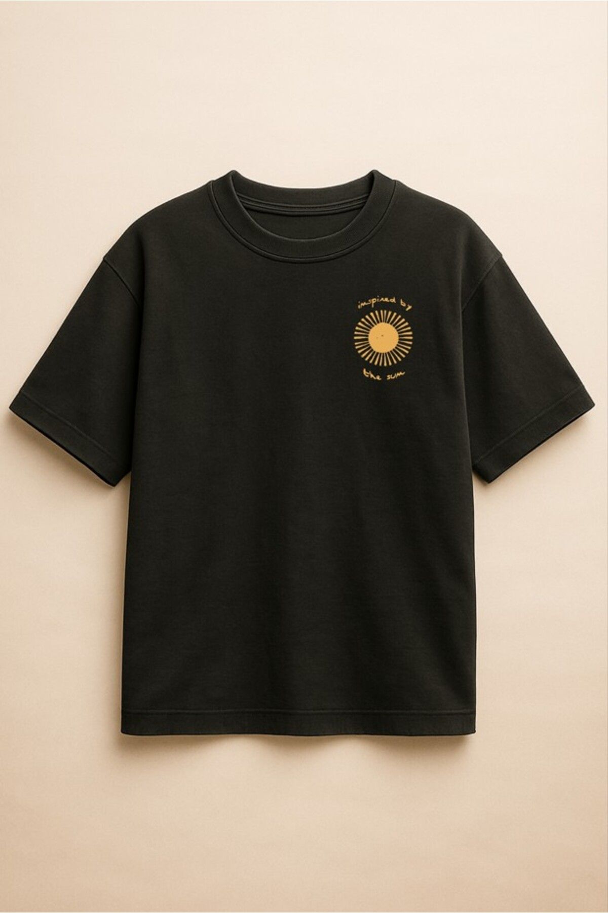 Altair Tr Siyah Renk Oversize İmspired By The Sun Güneş Baskılı Unisex Tişört T-Shirt