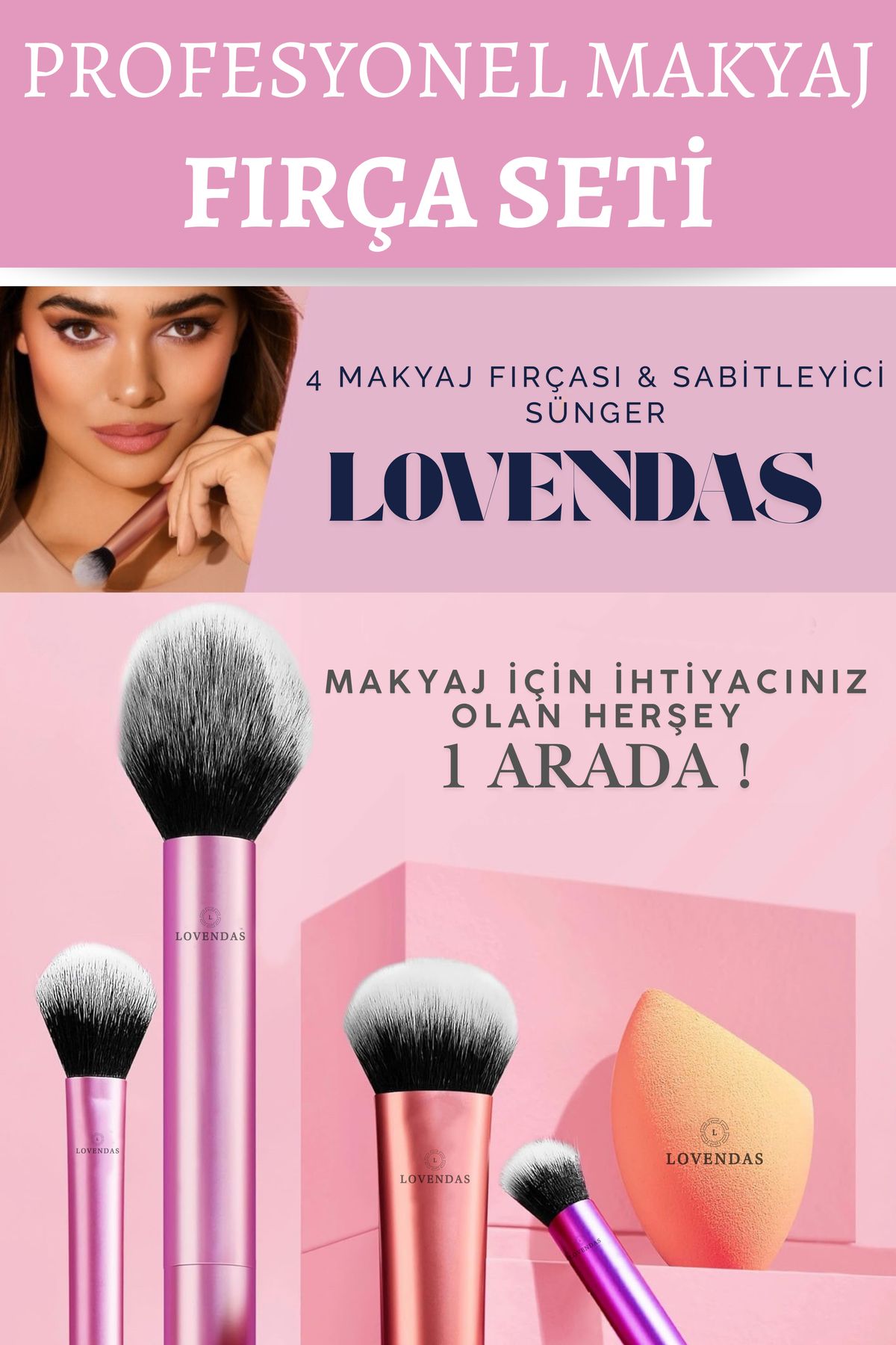 Lovendas Kifi Premium Makyaj Fırça ve Sünger Seti 4+1
