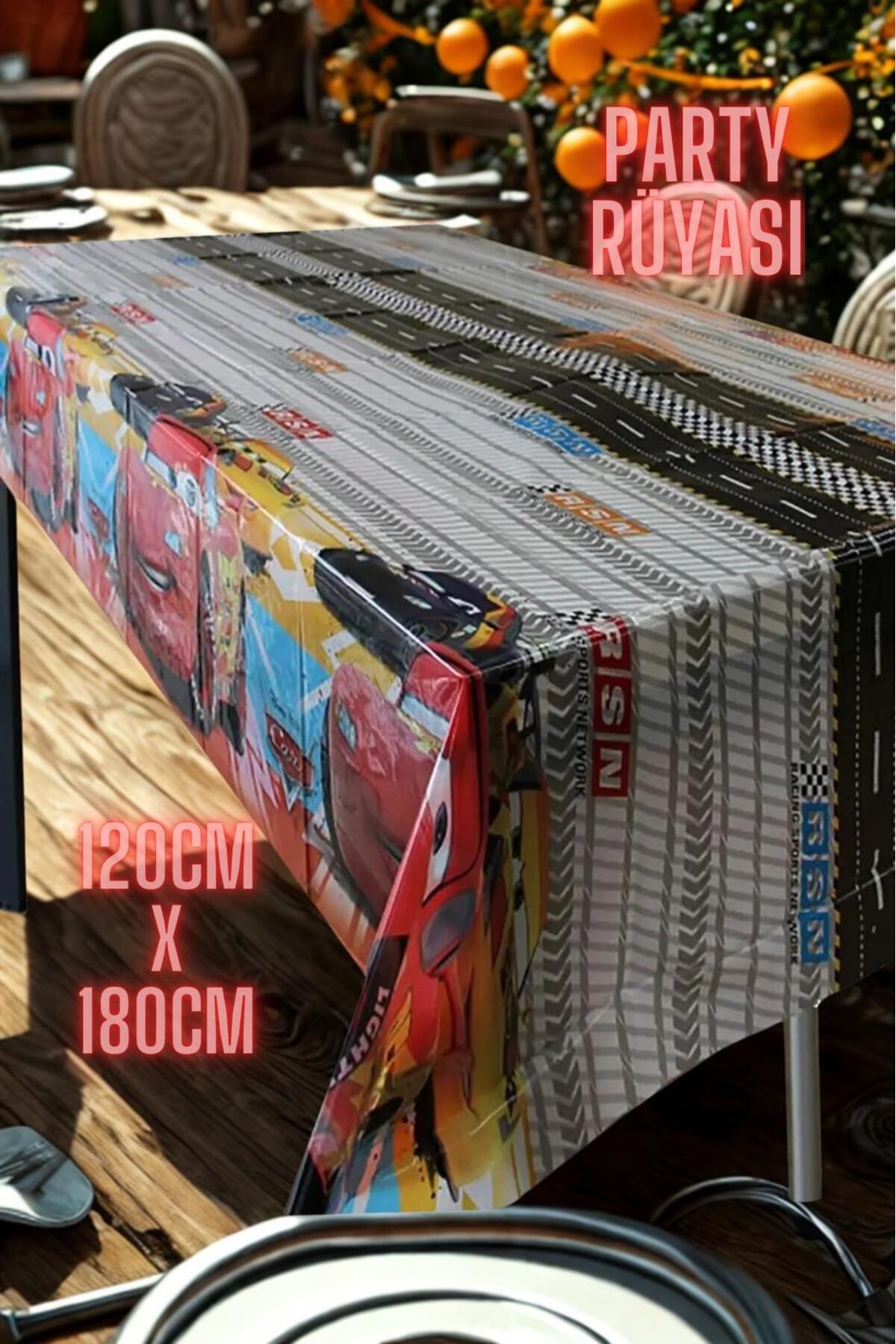 partyrüyası Cars Arabalar Temalı Masa Örtüsü 120x180 Cm Doğum Günü Partisi