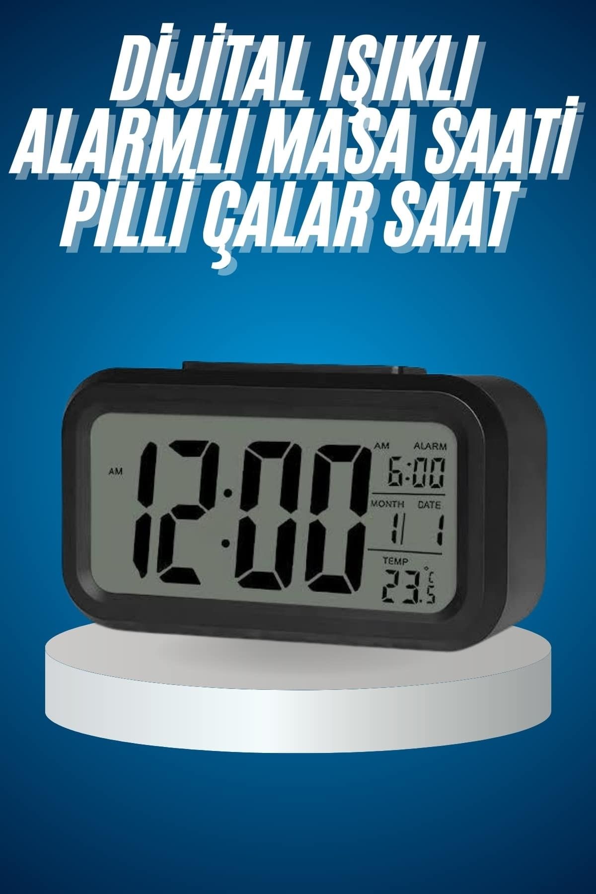 ASTRALTECH Işıklı Dereceli Masa Ofis Saati Alarmlı Termometre Takvim Çalar Saat