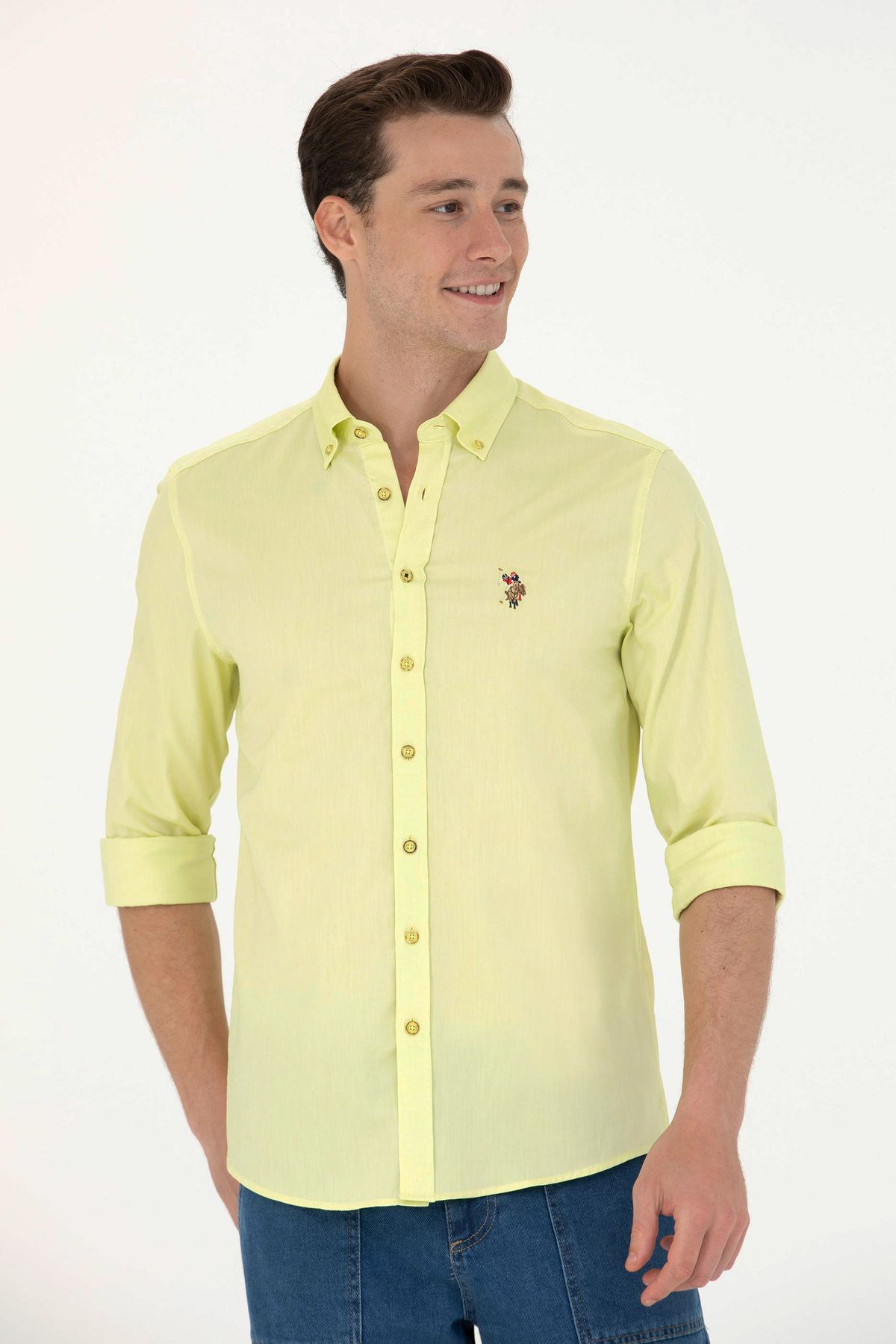 U.S. Polo Assn. Erkek Dokuma Gömlek - Citron