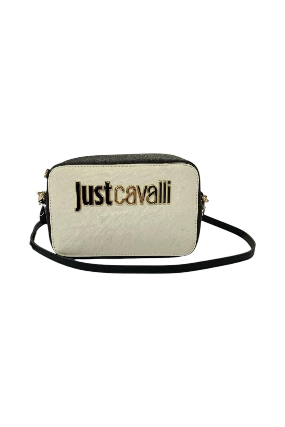 Just Cavalli Kadın Jc Yazı Logo Çapraz Kamera Omuz Çantası - Beyaz/Siyah