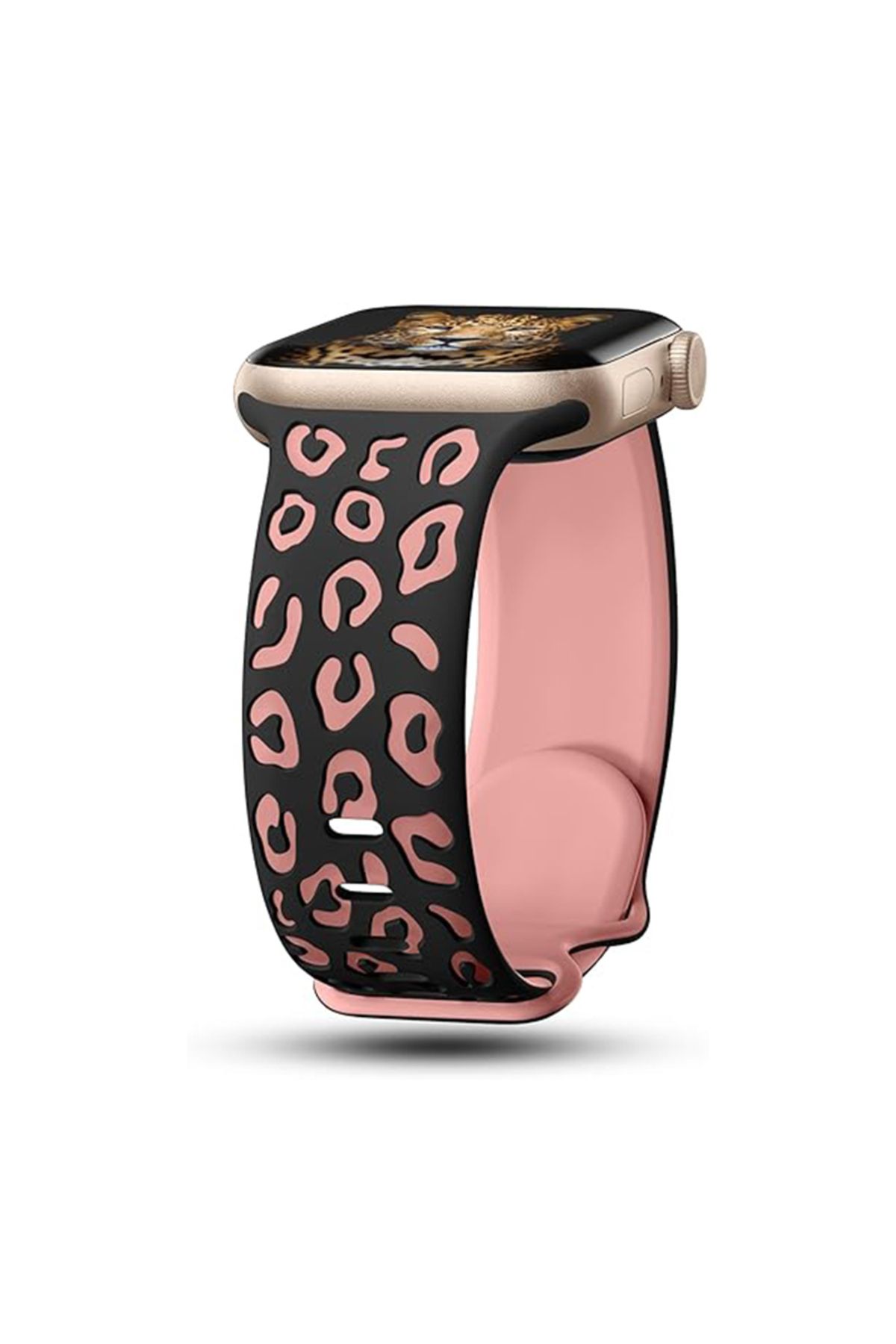 Strap U Apple Watch 2/3/4/5/6/7/8/9/se 38/40/41 mm Seri 10 42mm Uyumlu Leopar Silikon Kordon Strap Kayış