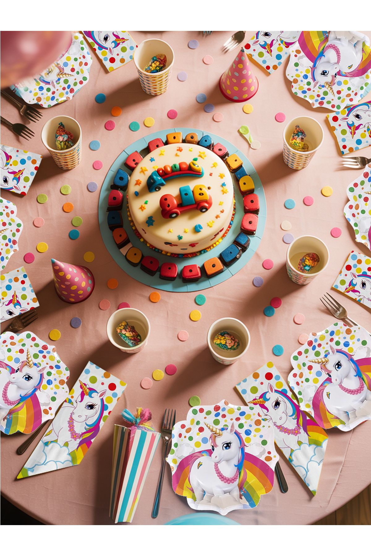 Kikajoy Doğum Günü Seti Rainbow Unicorn – Tabak, Bardak, Peçete (Toplam 32 Parça)